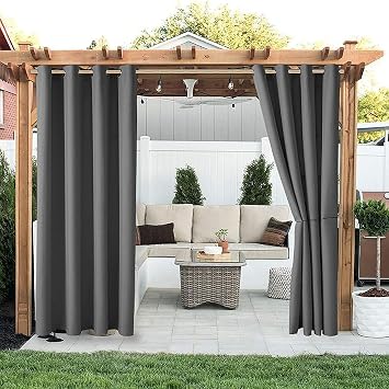 Diumy Outdoor Waterproof Curtains,with 4CM Grommet Windproof Thermal Insulated Curtains-Blackout Sunscreen Patio Curtains for Outdoor Drapes Gazebo Terrace-Grey 52 * 96"132x243cm 1 Piece
