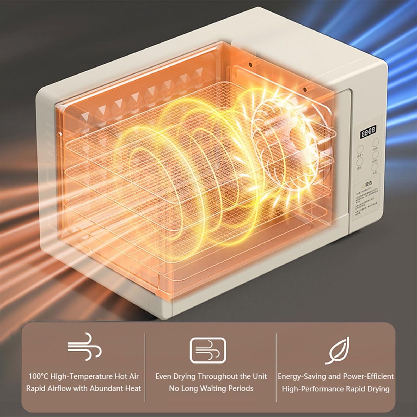 Secador eléctrico de algas marinas, secador de aire caliente de acero inoxidable de 250 W con temperatura ajustable de 30 a 100 °C y temporizador de 24 horas, caja de secado de alimentos para el hogar