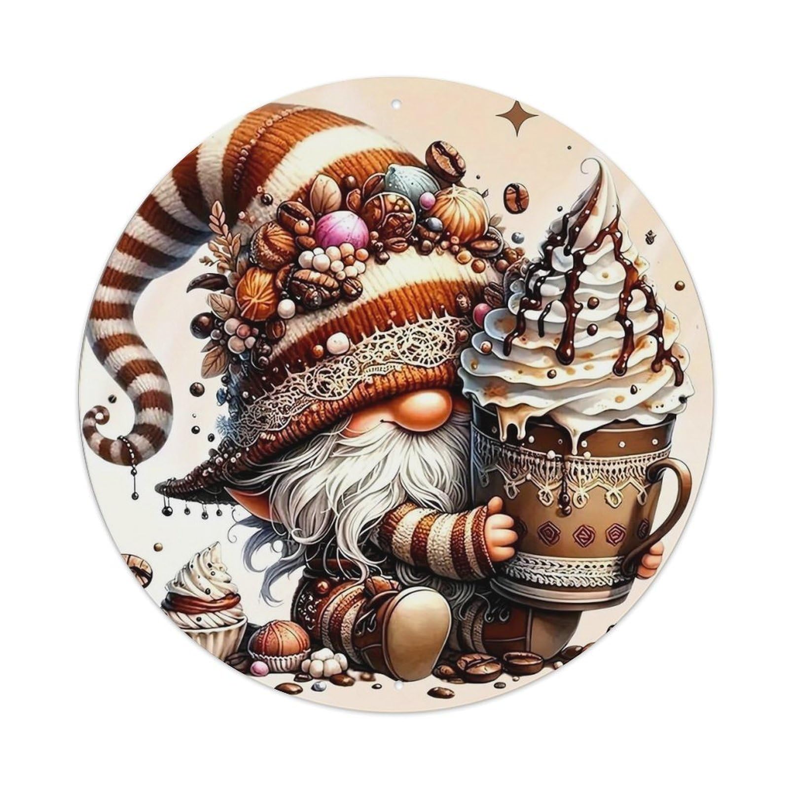 Jdyansheng Vintage Whimsical Gnome With Coffee Cup Tin Sign Metal Poster Metal Signs For Home Man Cave Bar Cafe Kitchen Laundry Room Wall Decorations 8X8 Inches