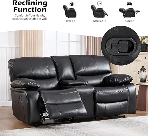 Miniatura 5 de EBELLO Americana - Sofá reclinable manual de piel sintética, sofá reclinable doble minimalista de 2 asientos con consola central, almacenamiento