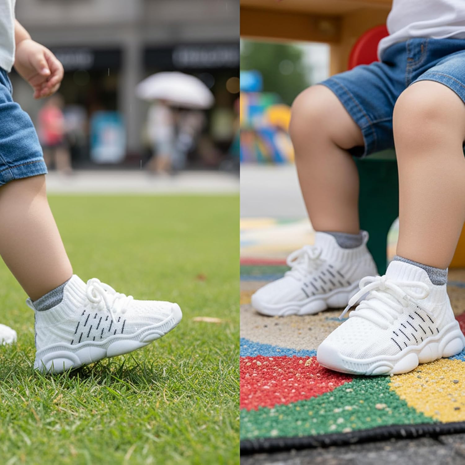 Toddler Baby Girls Boys Tennis White Walking Barefoot Slip on Shoes 18-24 Months Size 5 Wide Toe Box Summer Soft Sole Flexible Dinosaur Cheer Shoes Breathable Outdoor Soccer Rubber Sneakers - Image 2