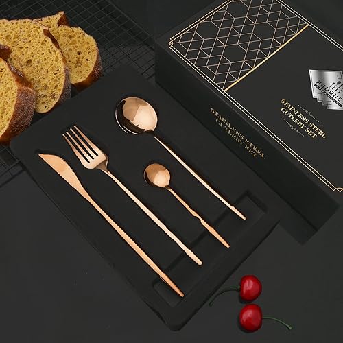 Miniatura 6 de JASHII Juego de cubiertos de 24 piezas con caja de regalo, juego de cubiertos de acero inoxidable para 6, regalo de inauguración de la casa, mango