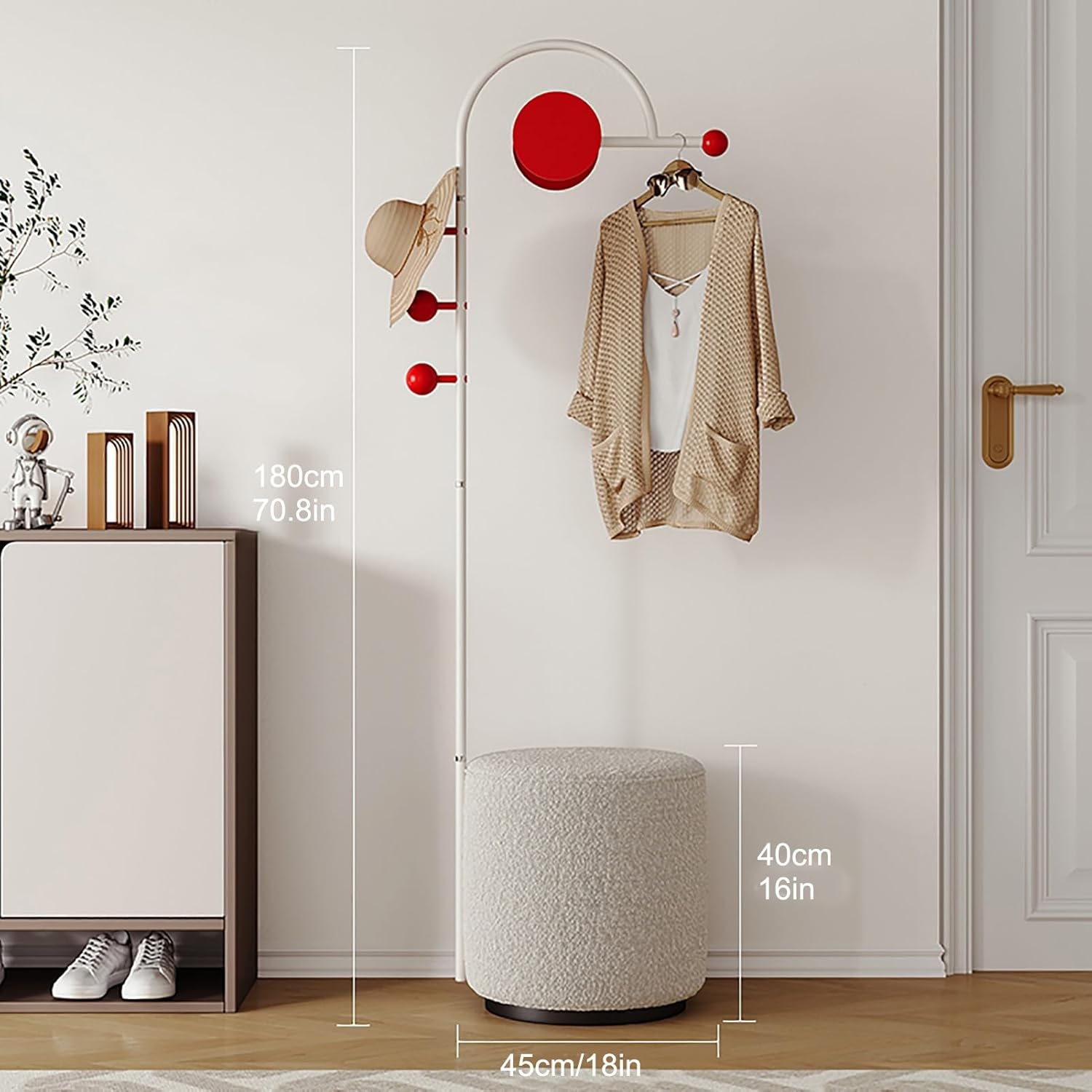 JHDXL Entryway Hall Tree with Bench and Storage, Entryway Shoe Bench with Side Holder, Entryway Coat Rack for Hallway, Corner Places, Bedroom, Living Room(Red)