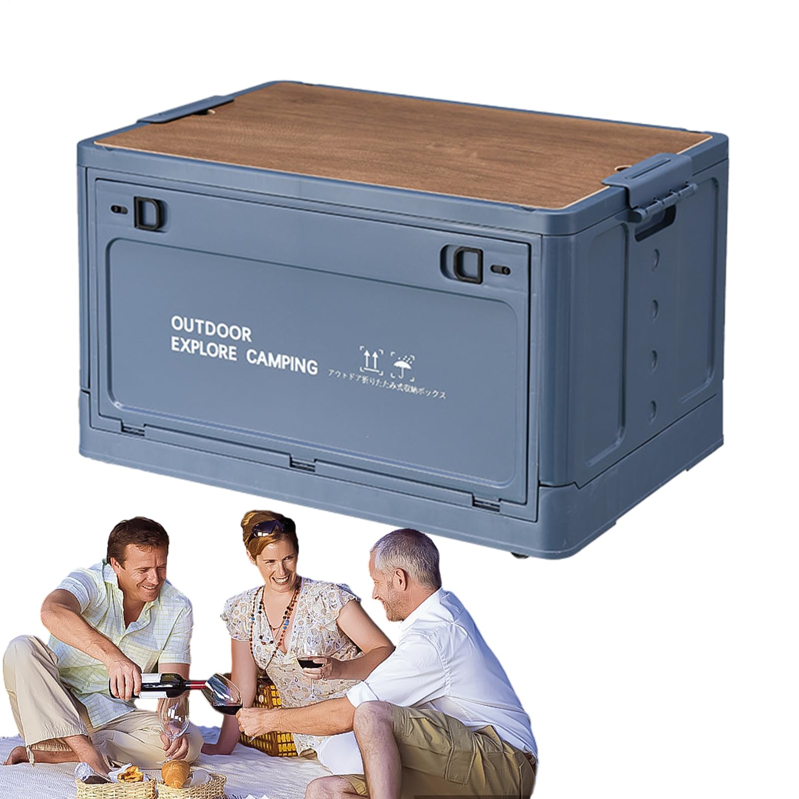 Generico Aufbewahrungsboxen Camping Faltbar Aufbewahrungsbox Camping | Aufbewahrungsbox mit Holzdeckel Faltbox für Garage Organisationsbox Stapelboxen für attrez