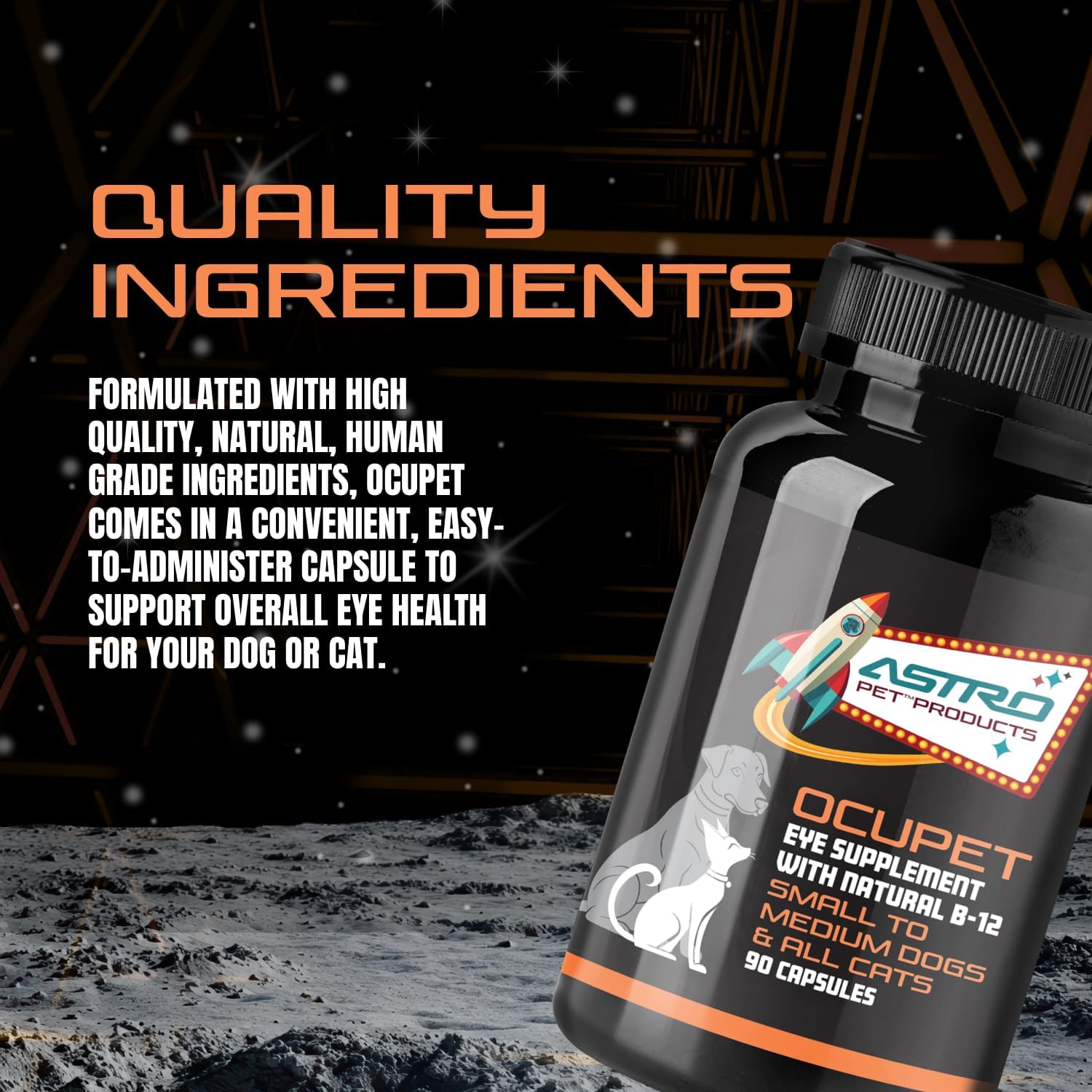 ASTROPET - OCUPET - Eye Supplement - for Small-Medium Dogs & All Cats - Supports Eye & Vision Health - Human-Grade Ingredients - with Lutein & Essential Vitamins - Made in USA - 90 Capsules