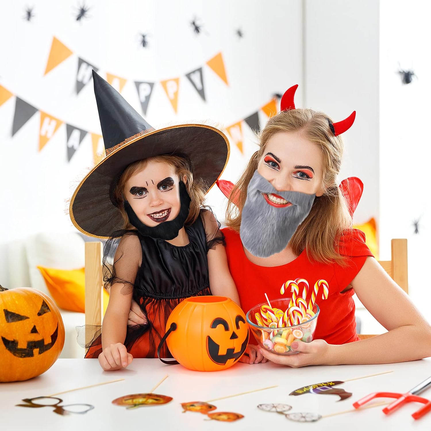 Miniatura 5 de Waydress 16 piezas de bigote falso barbas de Halloween divertido barba barba falsa bigote falso bigote con cuerda elástica ajustable para el pelo