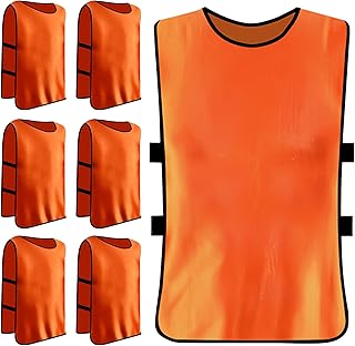 6 Pack Football Bibs - Adult & Youth Soccer & Football Training Vests - Team Game Jersey Bibs for Men, Women, Seniors, Jun...