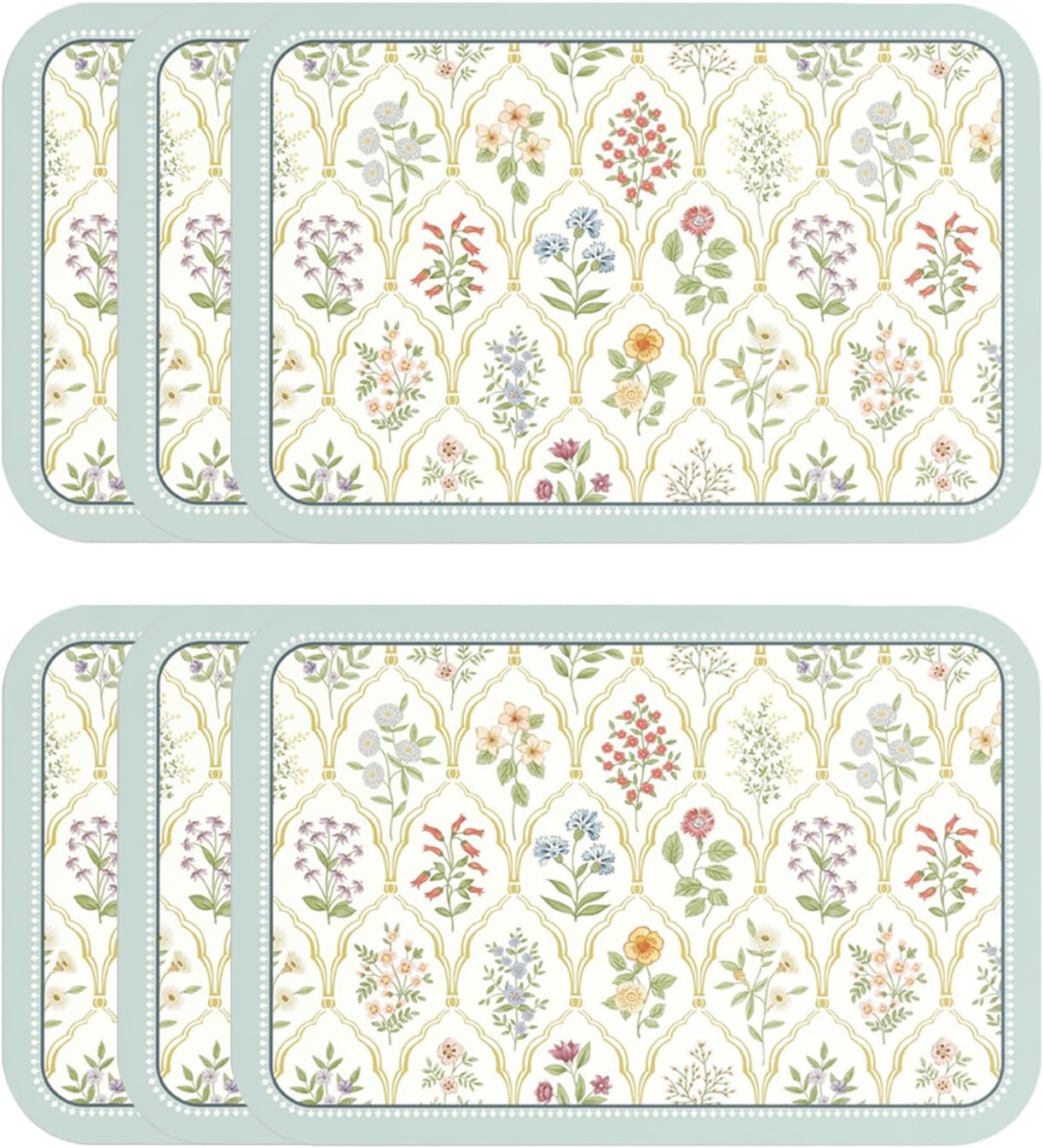 ISAENNE Vintage Floral PVC Placemats Set of 6,Colorful Flower Rectangle Place Mats, Waterproof and Heat-Resistant,Decoration for Kitchen,Dinning,Parties, Holiday,12"*17"