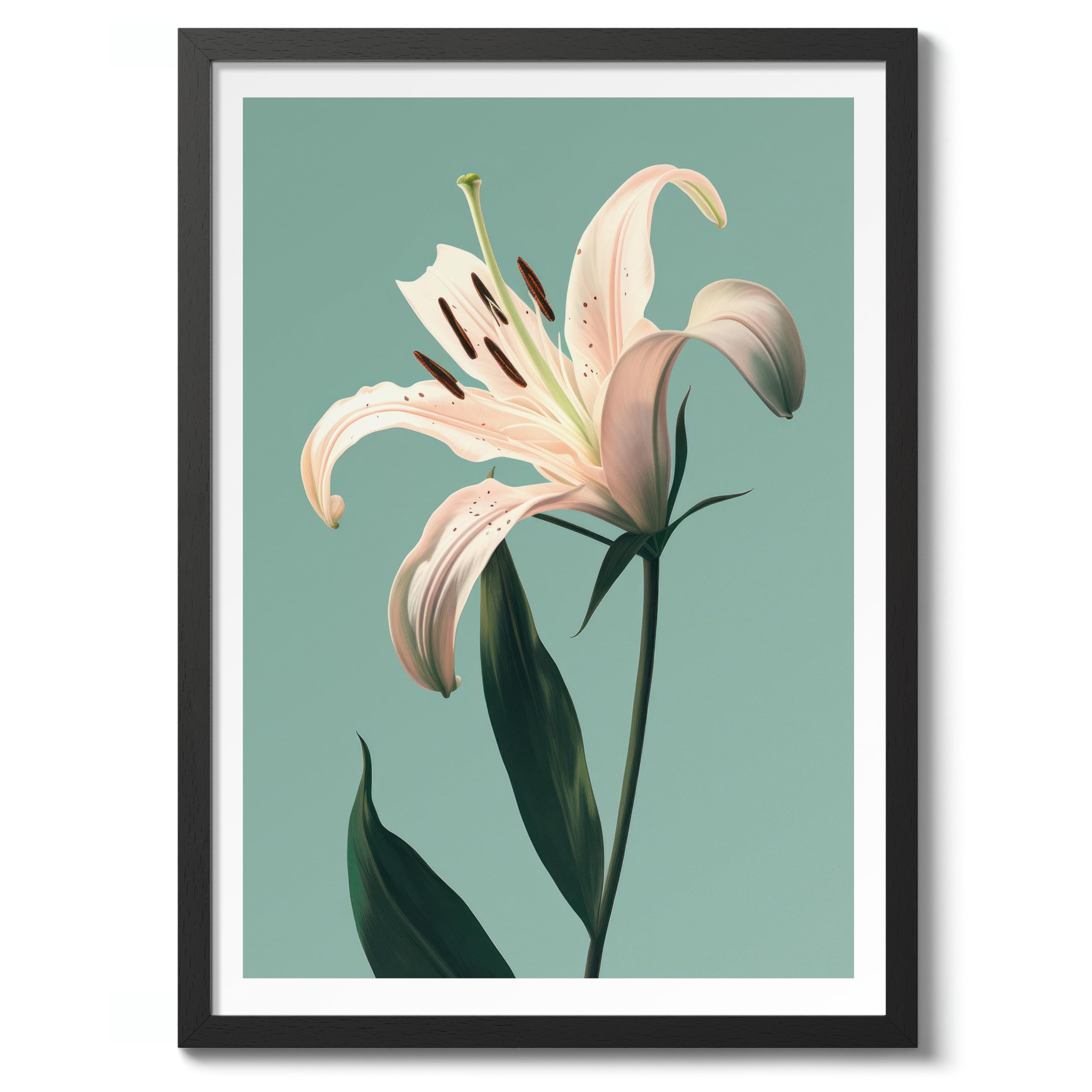 Lily Flower Poster, Colourful Floral Home Decor Wall Art, Abstract Colourful Minimalist Bedroom Artwork Gallery, Archival Matte, A5 (Black Frame) - 21x14.8cm
