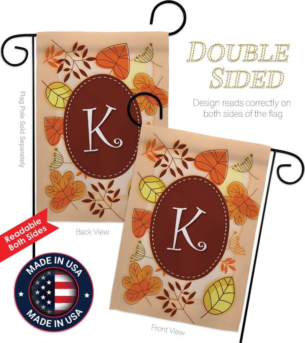 Autumn K Initial Garden Flag - Set Wall Hanger Monogram Fall Harvest & Scarecrow Pumkins Sunflower Leaves Season Autumntime Gathering - House Banner Small Yard Gift Double-Sided 13 X 18.5