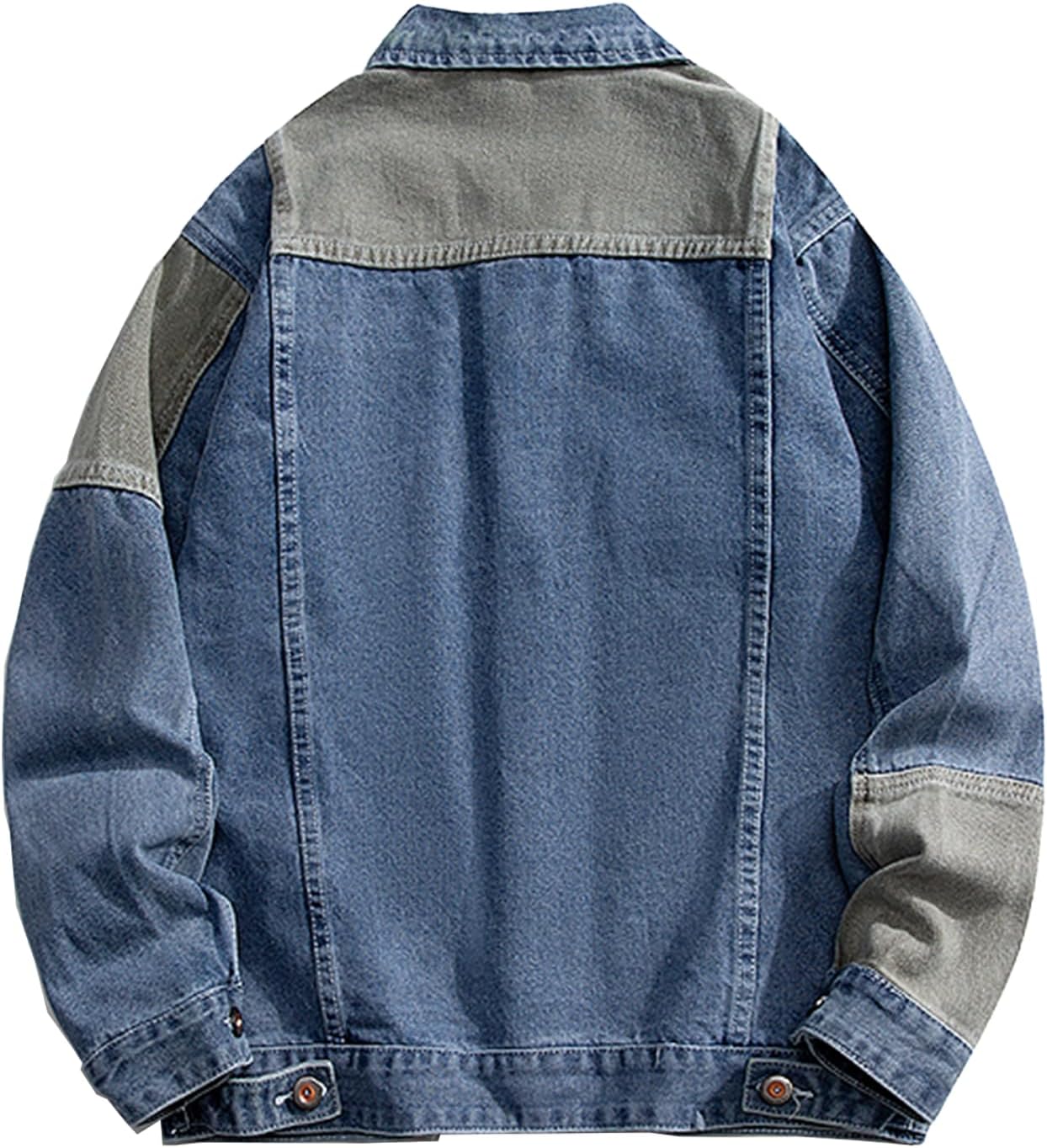 GURUNVANI Patchwork Denim Jacket Mens Oversized Jean Coat Button Down Outwear Tops