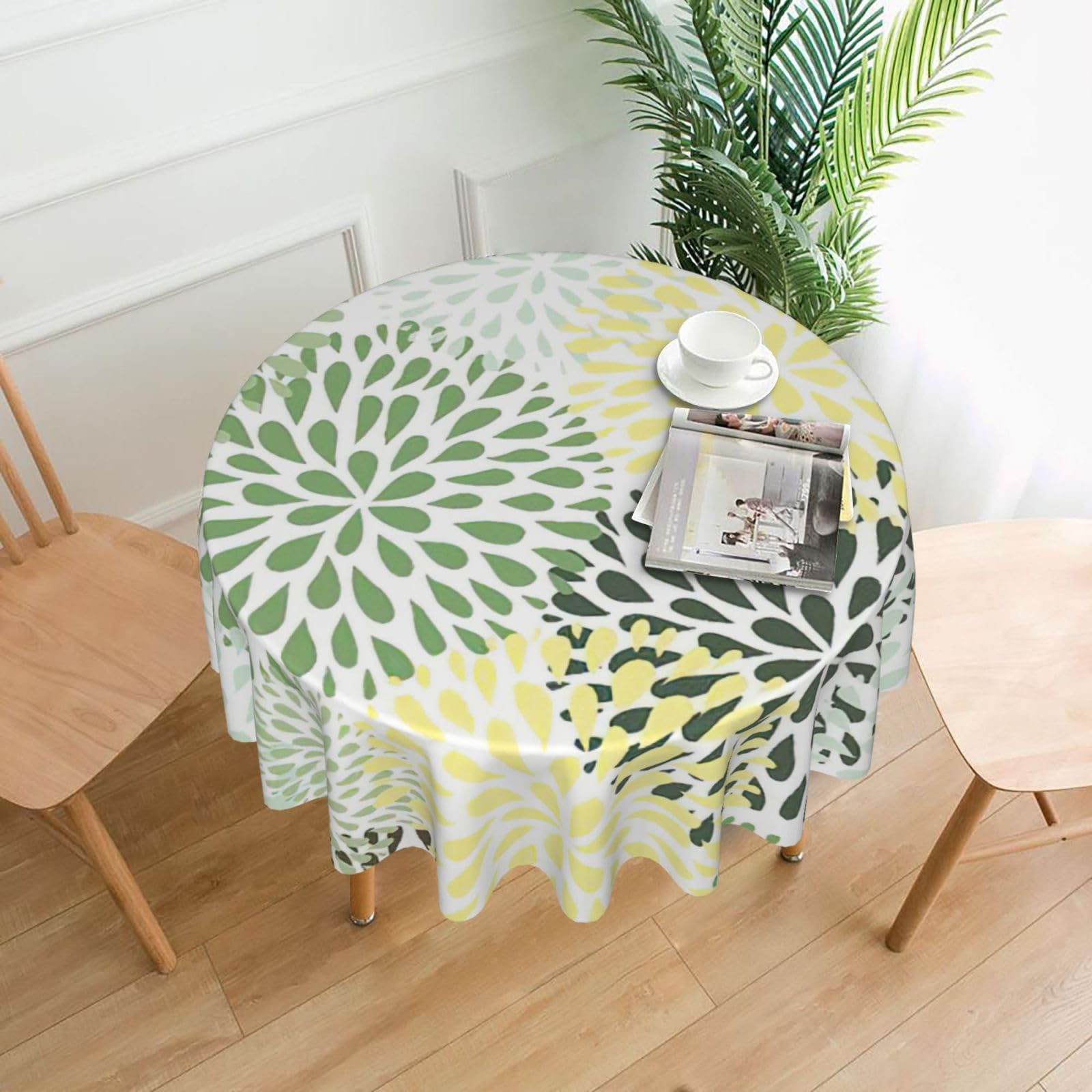 OXbnmm Petals Garden Leaves Print Soft Round Tablecloth 60in Polyester Washable Cover Cozy Gift for Mom Housewarming