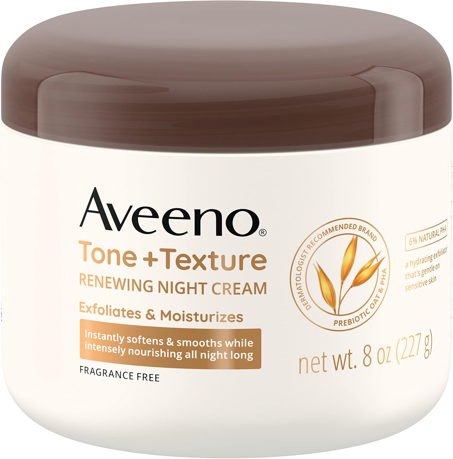 Tone + Texture Renewing Body Night Cream With Prebiotic Oat, Gently Exfoliates & Moisturizes Sensitive Skin, Instantly Softens & Smooths & Intensely Nourishes, Fragrance-Free, 8 oz