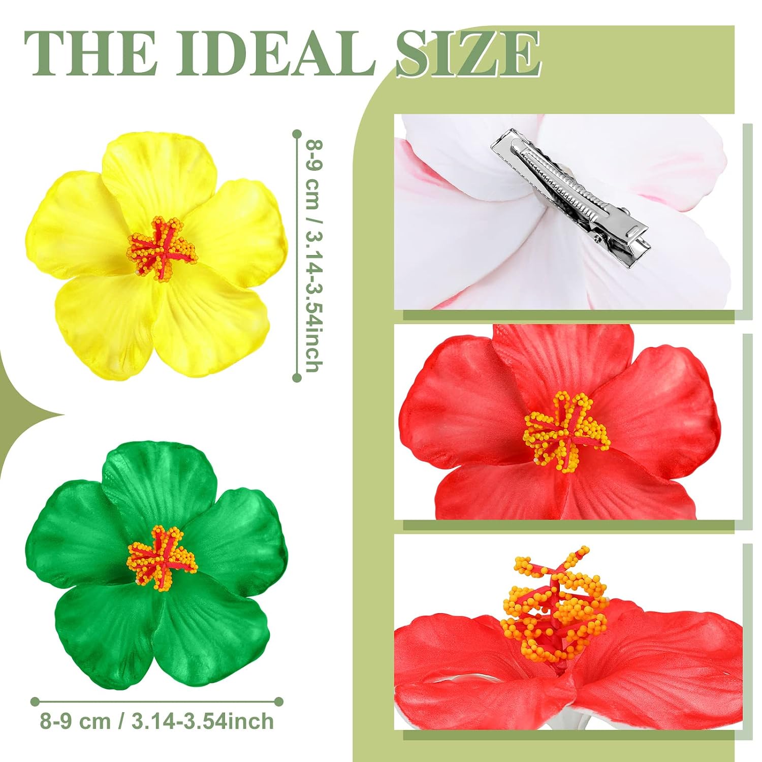 45 Pcs Hibiscus Hawaiian Flowers Hair Clips - Bridal Wedding Party Beach Vacation Outfit Decorations, Assorted Colors, 3.15-3.54 Inch