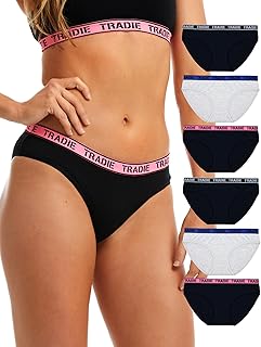 TRADIE Womens Cotton/Elastane Bikini Brief 6-Pack Womens Underwear, Soft Stretch, Breathable, Comfortable for Everyday Wea...