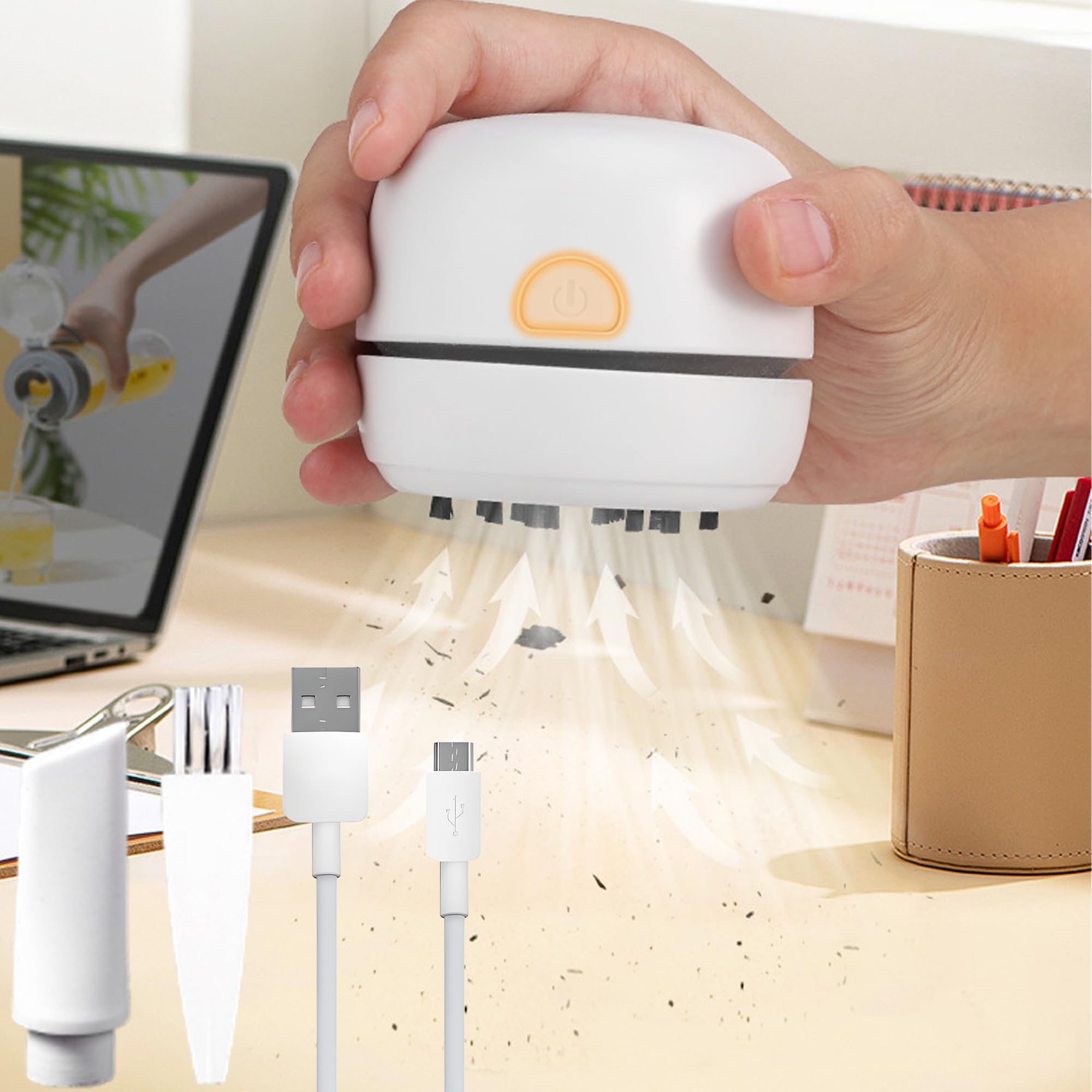 Mini odkurzacz stołowy, biały, USB ładowalny, przenośny bezprzewodowy do czyszczenia zgrubków, wysokiej mocy ssania do czyszczenia pyłów biurkowych, gospodarstwa domowego, biura