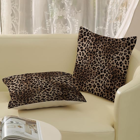 Brown Leopard Print Pillow Covers 18x18 Set of 2 Cheetah Pillow Cases Animal Skin Cheetah Print Modern Decorative Throw Pillows Outdoor Farmhouse Decorations Cushion Case for Couch Sofa Room