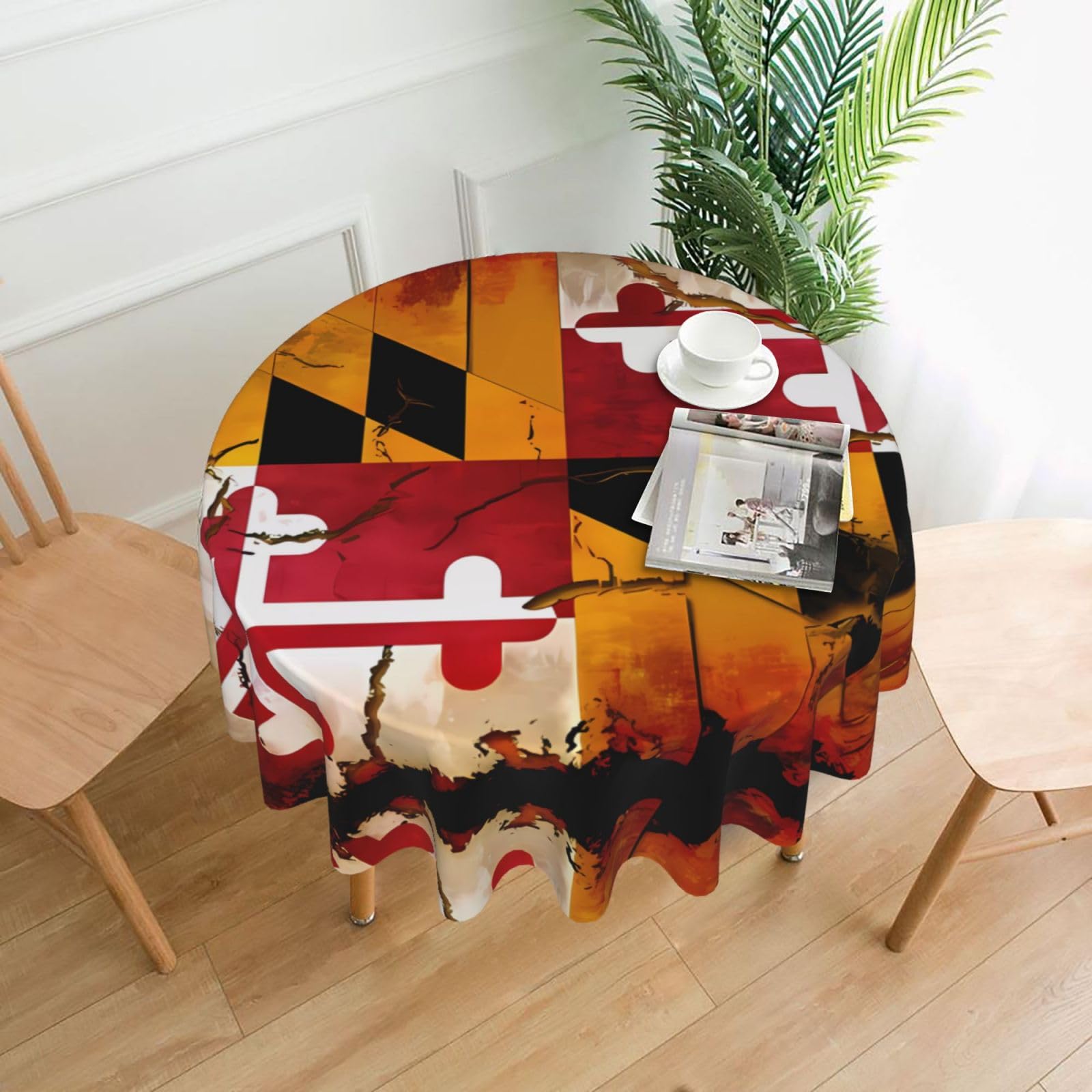 HLBSDM Vintage Wooden Maryland Flag Printed Practical Round Tablecloth, Durable, Suitable for Home, Restaurant, Hotel, Gathering, and Decorative Table Covers