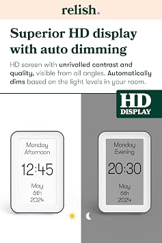 Relish Day Connect Dementia Clock, HD Large Screen Digital Calendar Clock for Seniors and People with Memory Loss with Large Number, Day, Date and Time