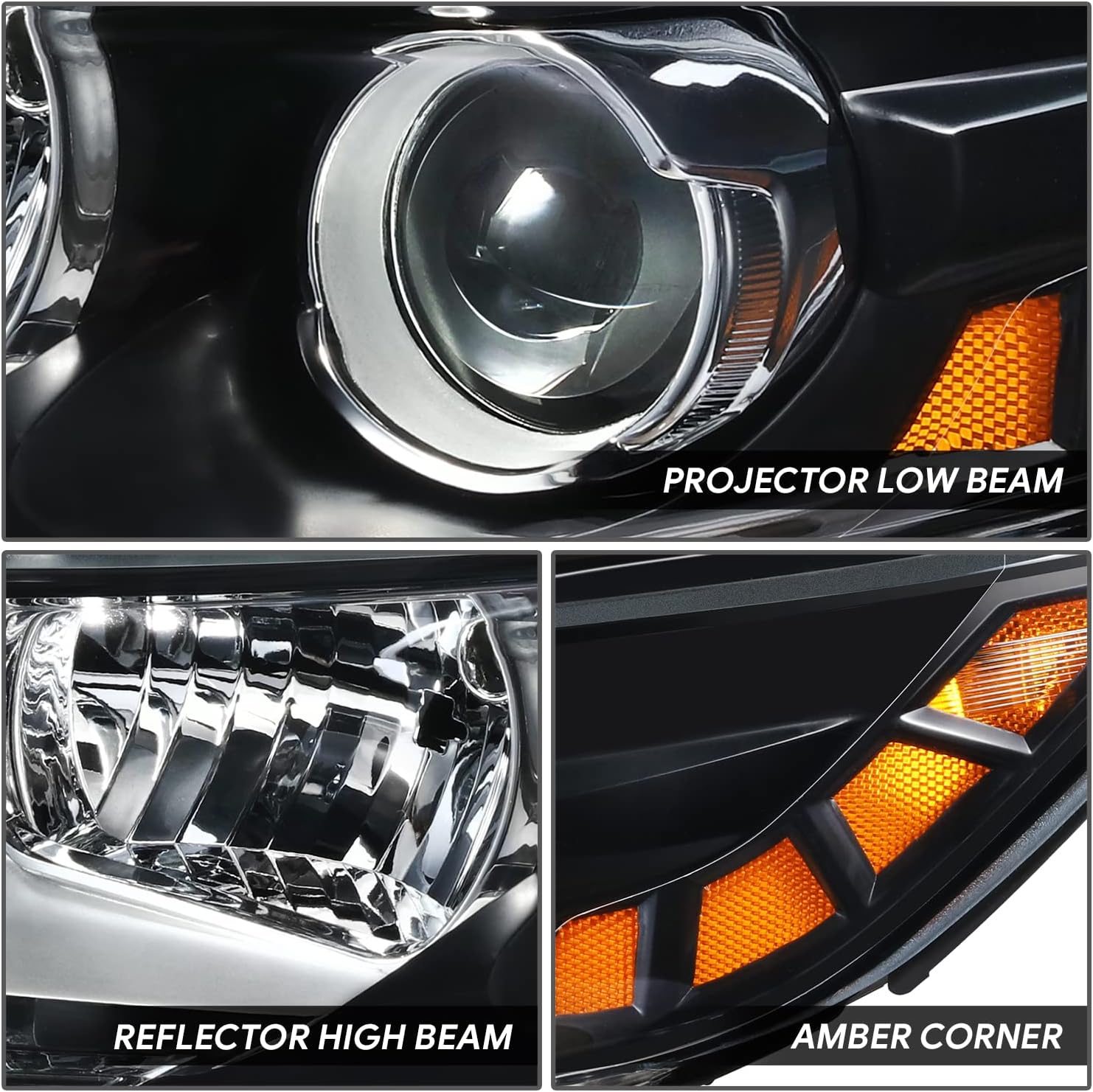 DNA MOTORING Left OE Style Projector Headlight Compatible with 11-13 Kia Optima,Black Housing/Clear Lens/Amber Reflector,OEM-HL-0172-L