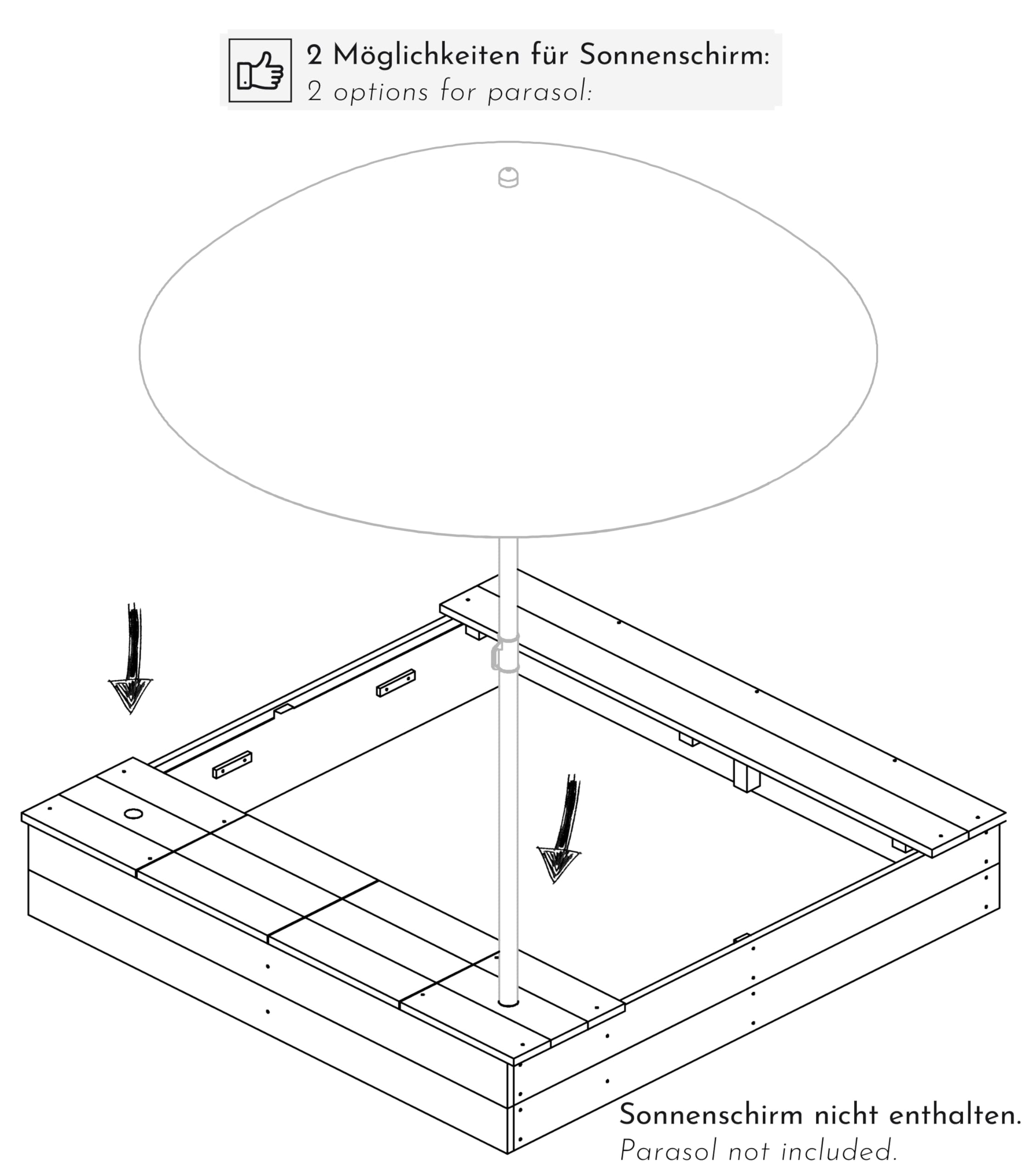 Design Sandkasten mit Matschküche, Abdeckung Oxford 420D, Vliesfolie, Sandkiste Holz quadratisch verschließbar Outdoor Garten für Kinder, weiß bunt