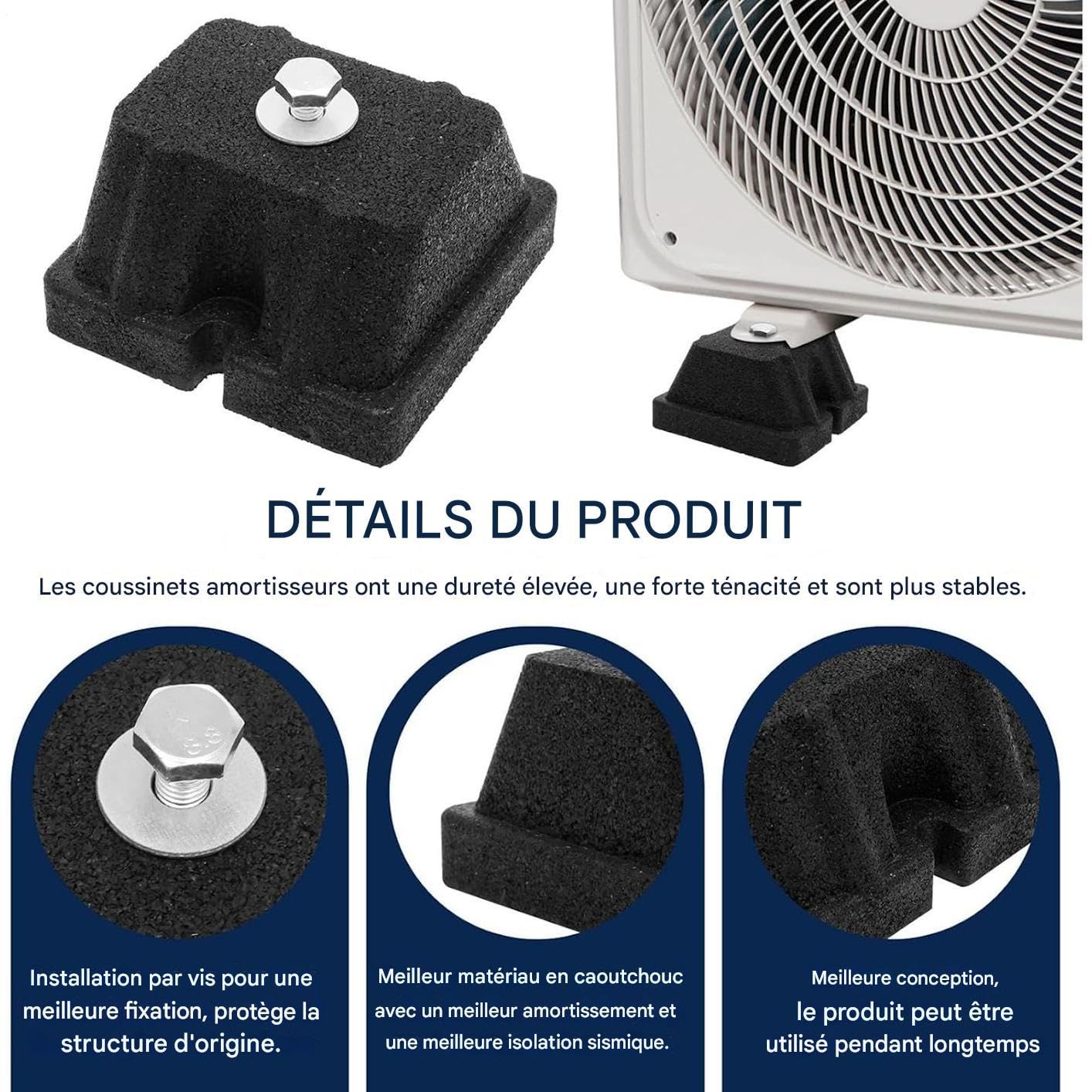 Patas Antivibración A/A Aislante Reforzado y Soporte de Montaje | 4 Pies Antivibración Caucho Reducción Impacto Y Ruido Bomba De Calor Para Condensadores Exteriores, Bomba De Calor Y Aire
