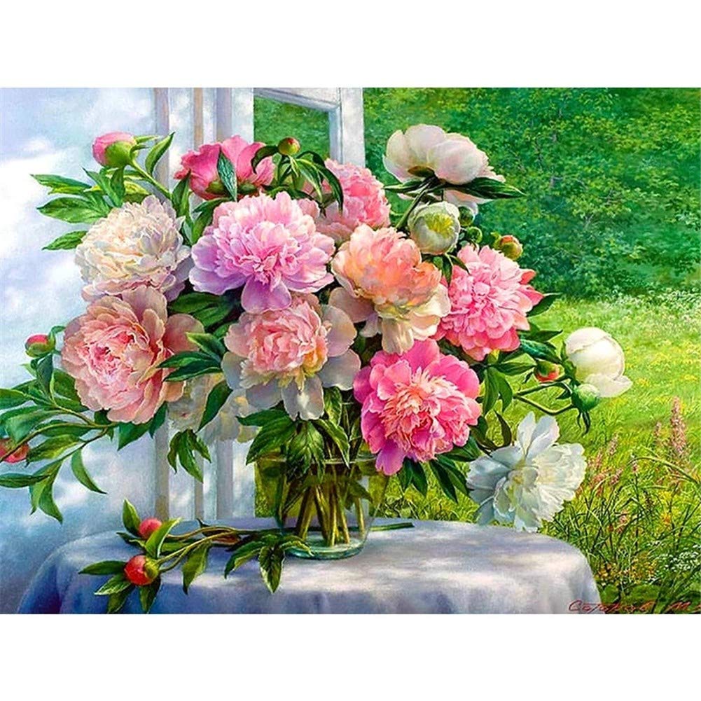 Diamond Painting Pivoine Rose 5D - Décoration Murale Élégante pour Salon et Chambre 60x80cm