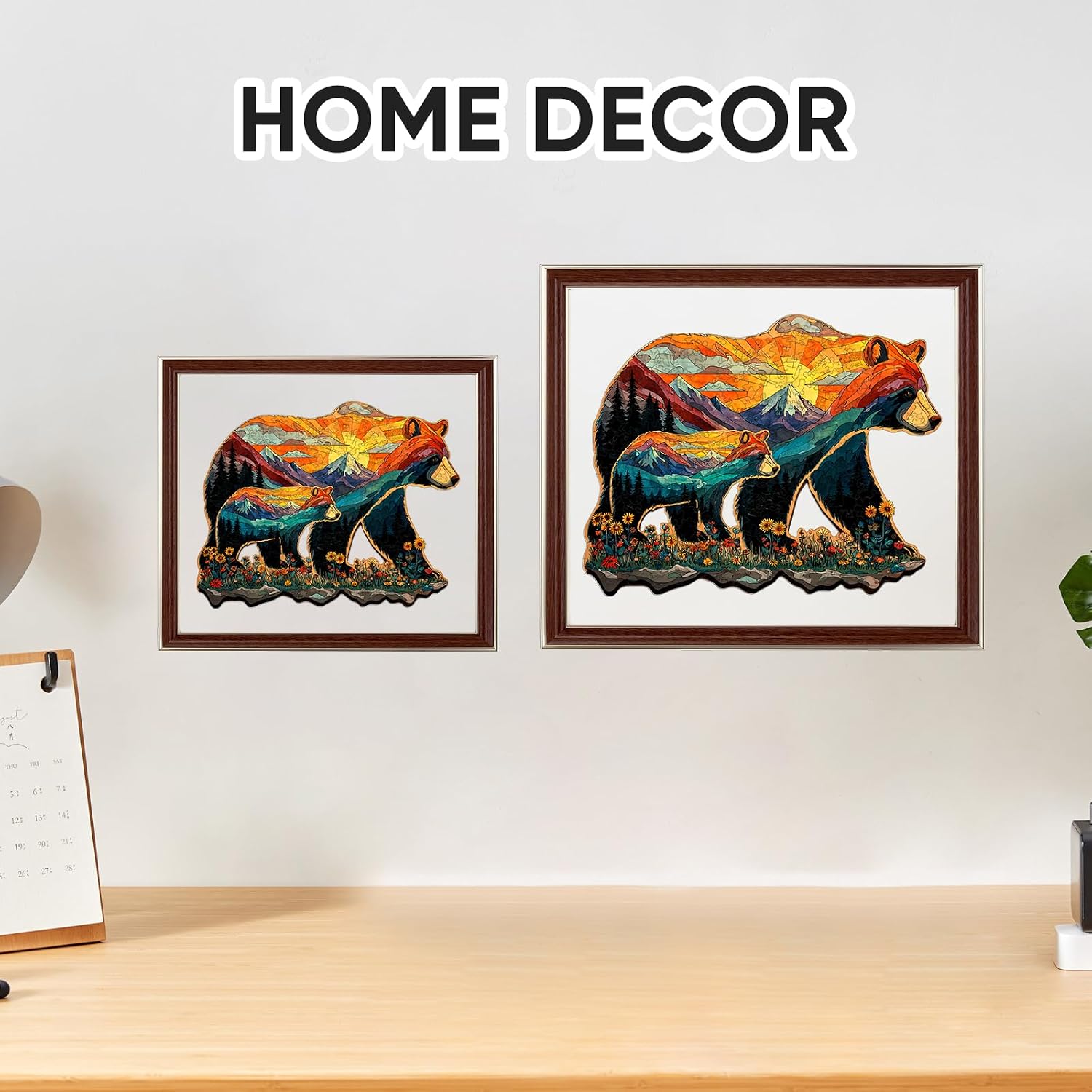 Bovearto Wooden Puzzle for Adults 500 Piece, Unique Bear Stained Glass, Animal Shapes, Challenging Difficult Family Jigsaw Game with Gift Box, Wall Decor 17.5"x13.8"