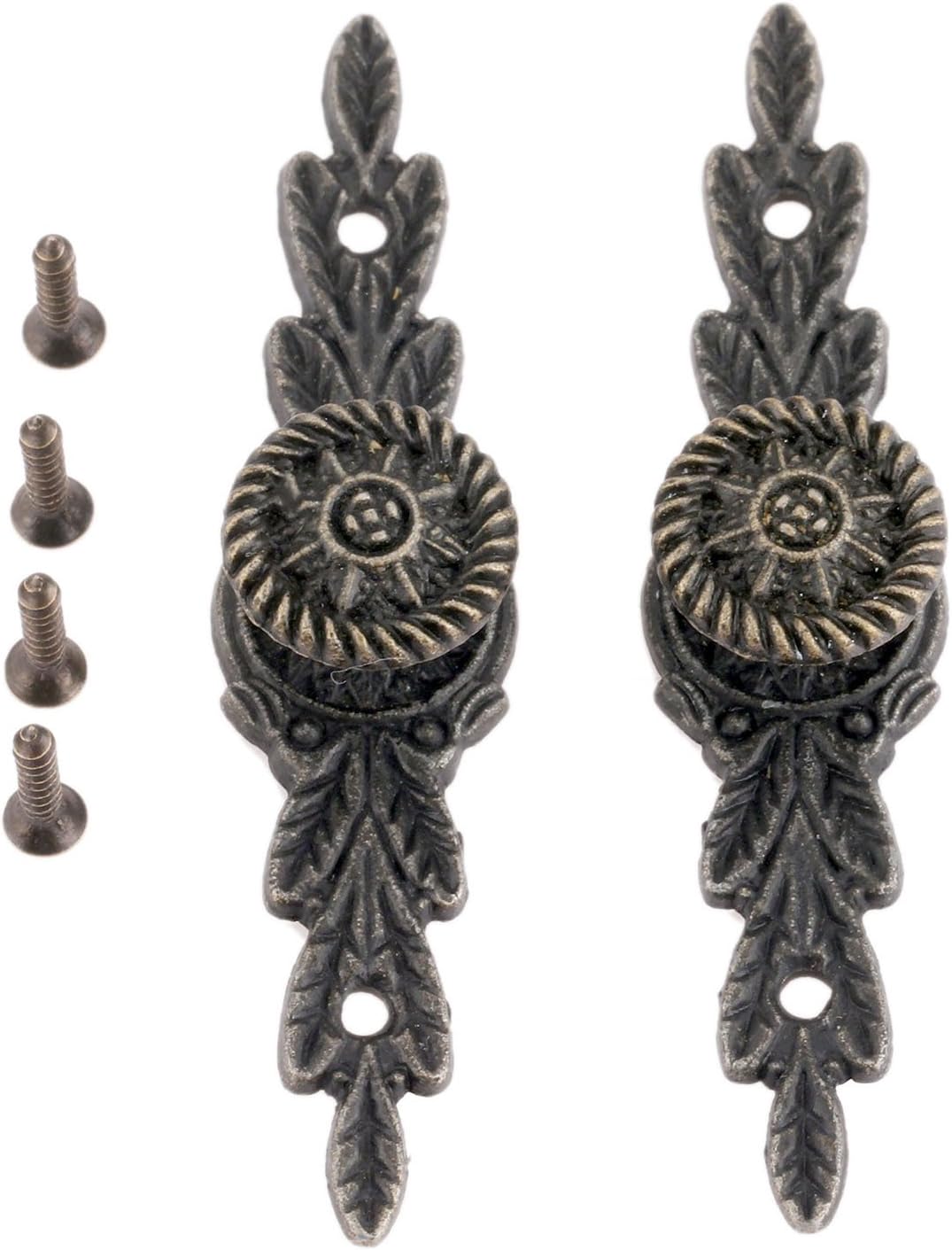 Yetaha 2 PCS Antique European Flower Handle Pull, 2.48 x 0.51 Inch Drawer Wardrobe Handle, Mini Pull Knob with 4 Screws for Wooden Jewelry Box, Zinc Alloy