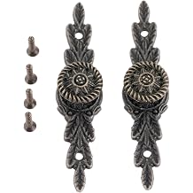 Yetaha 2 PCS Antique European Flower Handle Pull, 2.48 x 0.51 Inch Drawer Wardrobe Handle, Mini Pull Knob with 4 Screws for Wooden Jewelry Box, Zinc Alloy