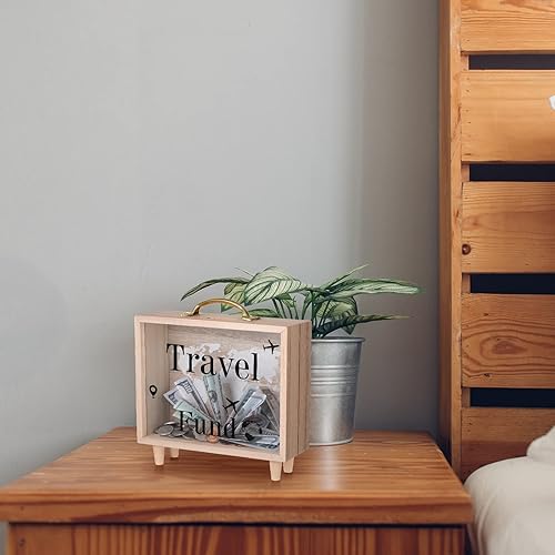 Miniatura 6 de Vesici Caja de fondos de viaje para adultos, caja de ahorro de dinero, maleta decorativa de vacaciones, banco de monedas de madera para bodas de