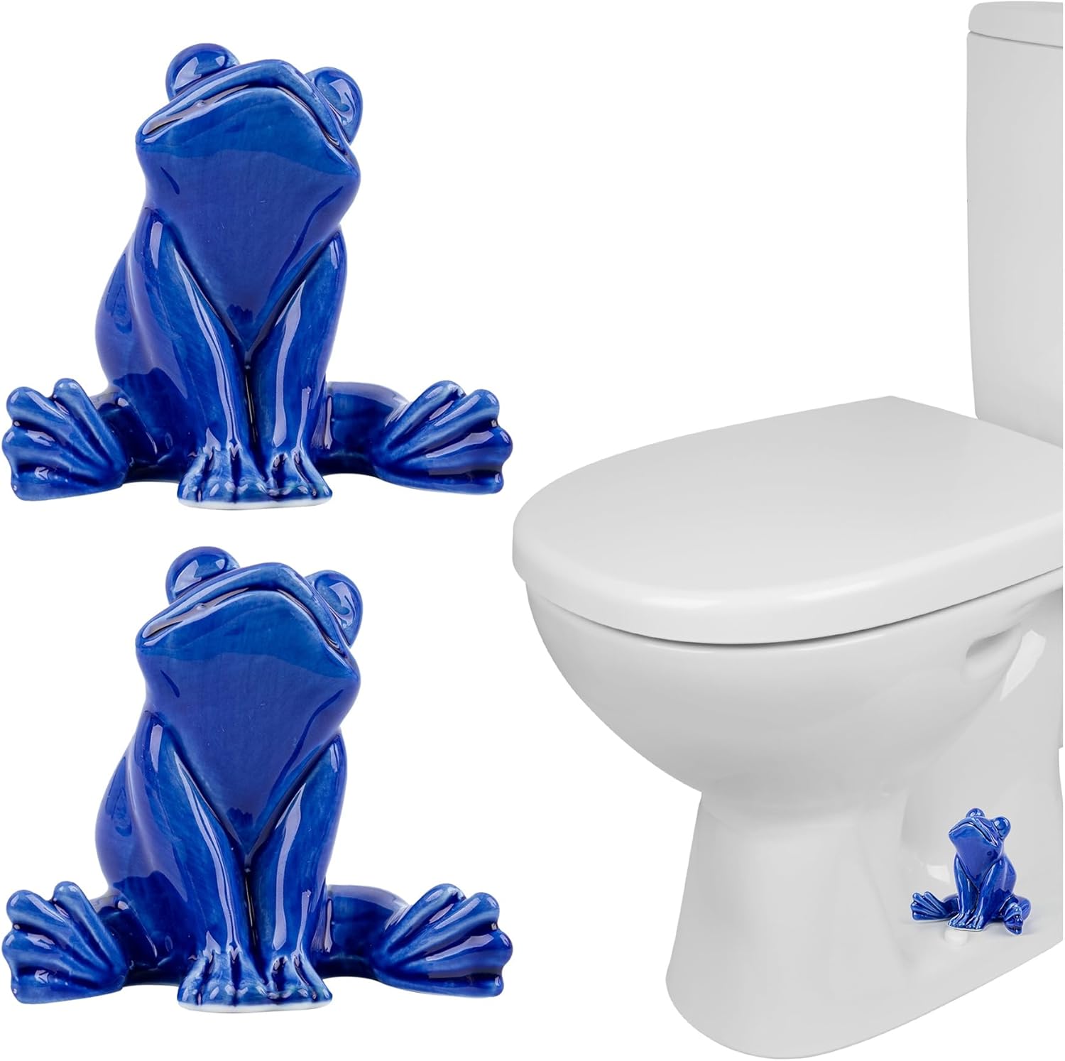 Framendino, 2 Pack Ceramic Frog-Shaped Decorative Caps – Cute Blue Frogs for Bathroom Accents