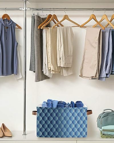 Miniatura 5 de Gradient Blue Large Storage Baskets Bins Modern Geometric Minimalist Fish Scale Lattice Collapsible Storage Box Laundry Organizer for Closet Shelf