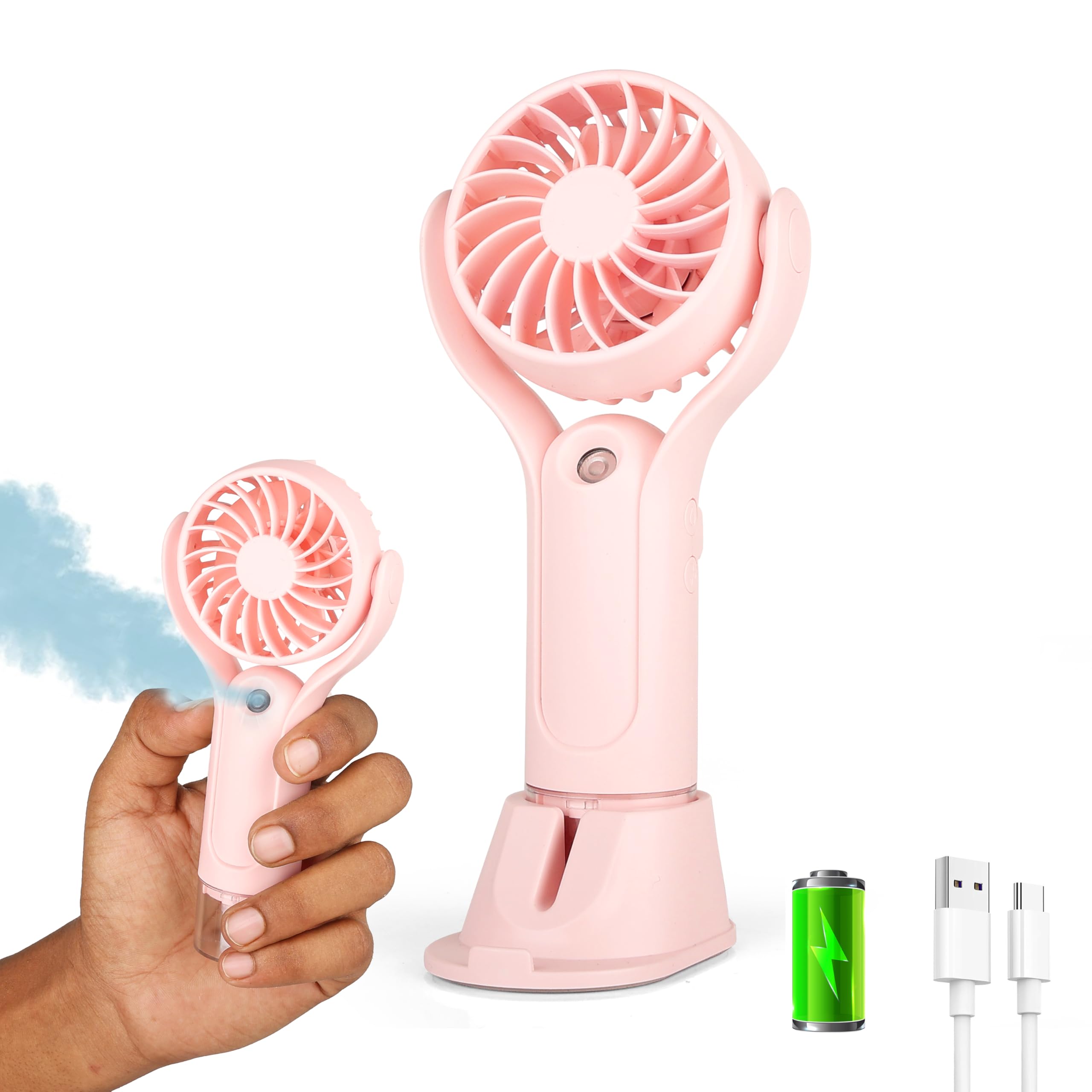 Gesto Mini Portable Table Fan or DC Fan - 3 Speed Modes Handheld Fan for Summer With 1200 mAh Battery| Rechargable Mist Fan With Water Spray | Portable Misting Fan for Makeup,Kitchen,Travel (Pink) (B0D8QQQWJY) Amazon Price History, Amazon Price Tracker
