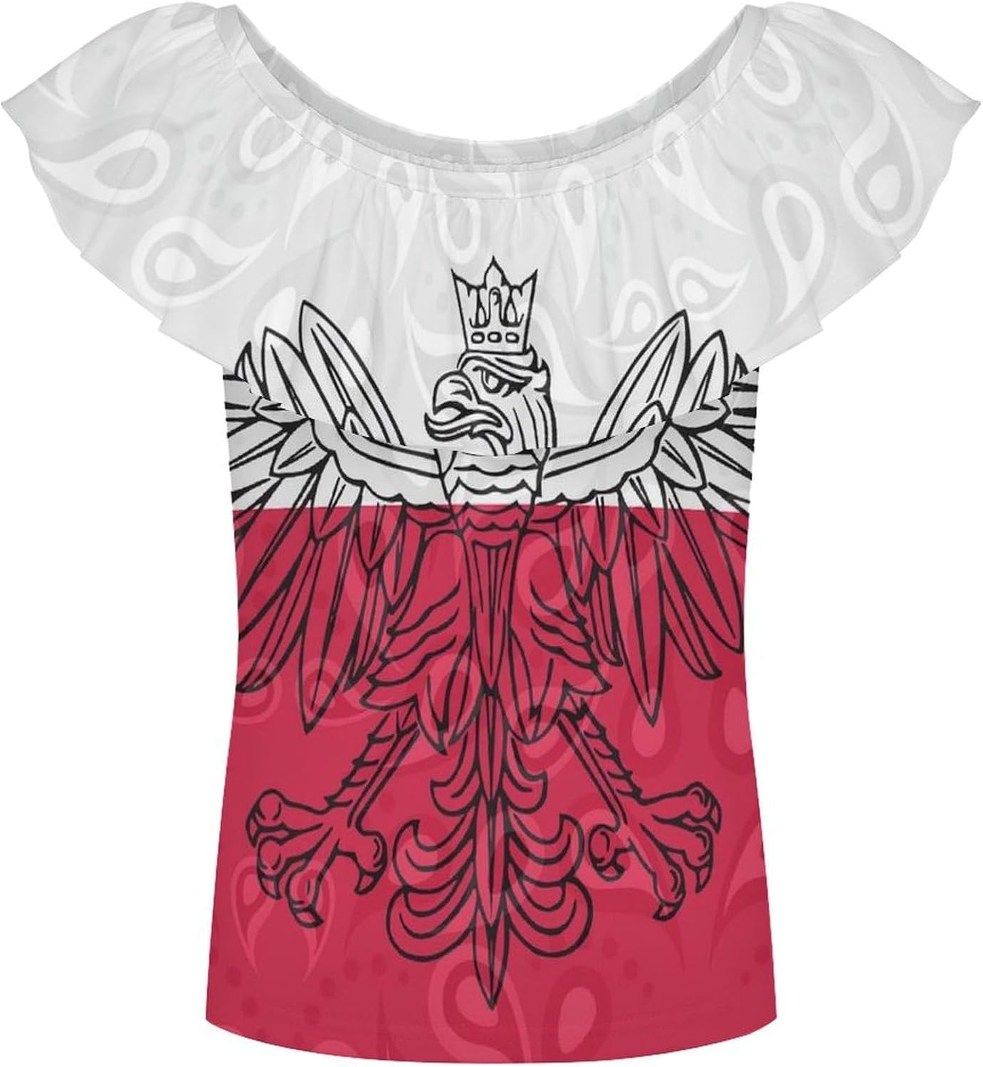 Polish Flag Paisley Poland Girls T-Shirts Top Ruffle Short Sleeve Blouse Casual Graphic Tees