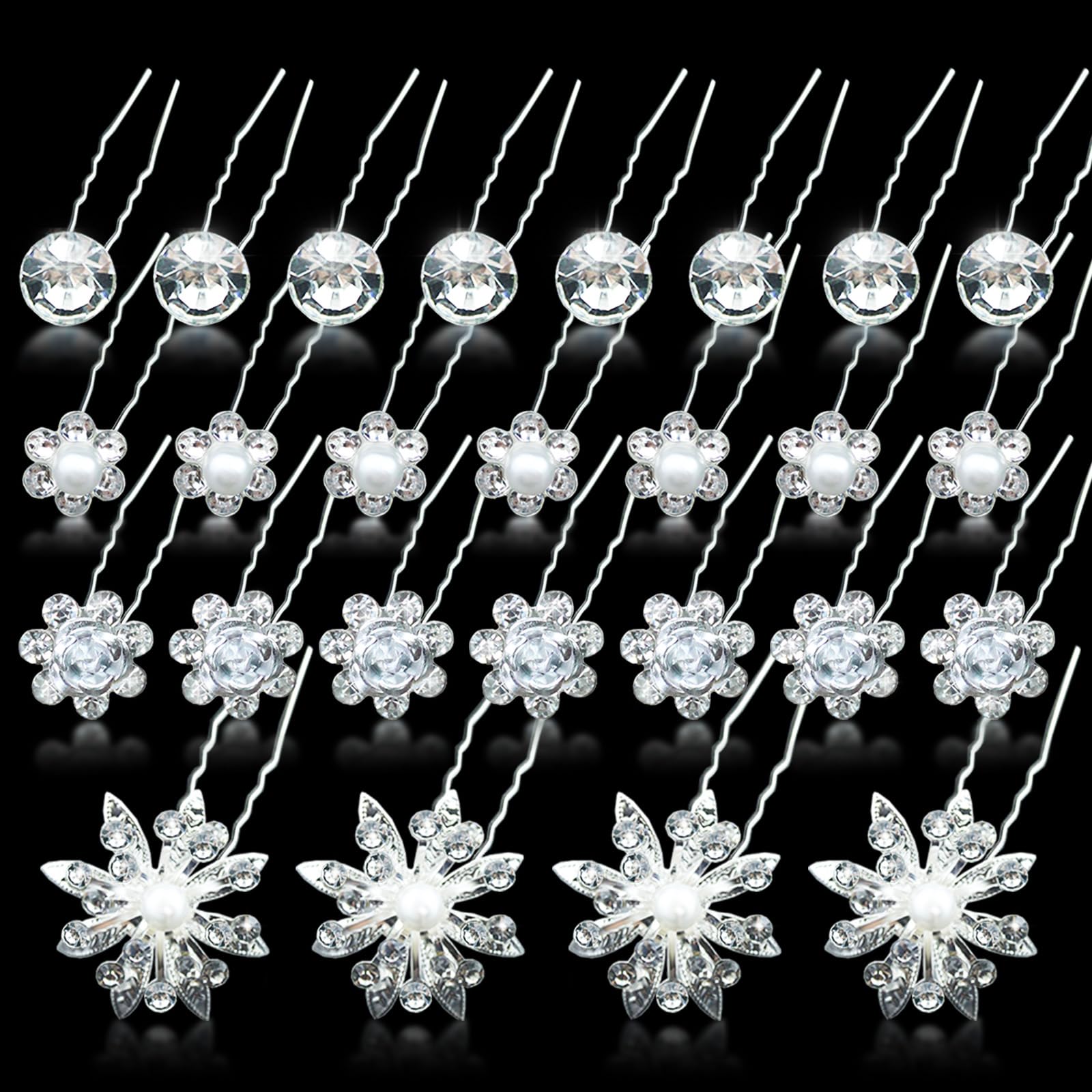 48 Pieces Crystal Wedding Hair Pins Rhinestone Flower Hair Clips Accessories Barrettes Bobby Pins U Shaped Hair Clips for Brides Bridesmaid Women and