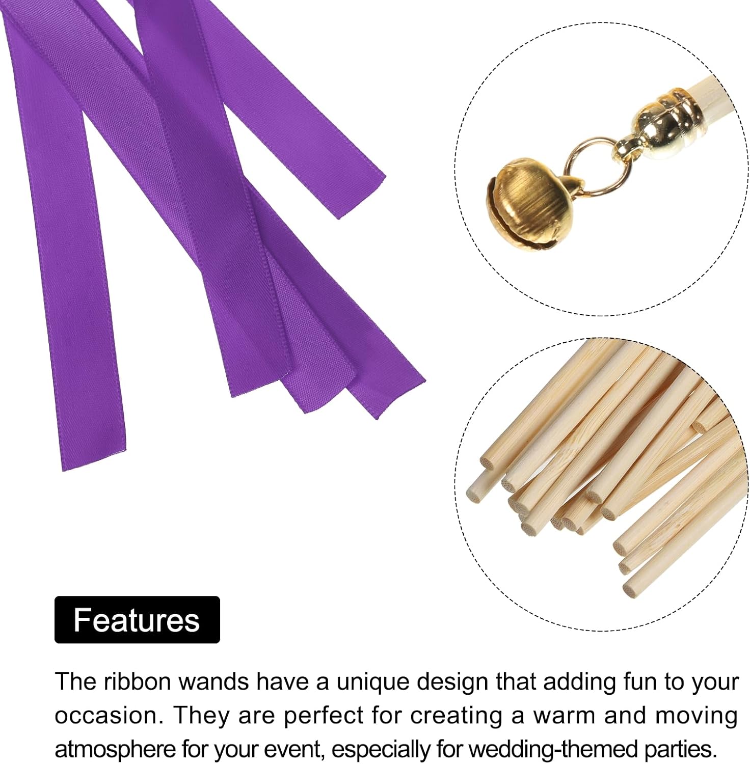 MECCANIXITY 20Pcs Wedding Ribbon Sticks Party Ribbon Streamers Sticks for Wedding Party Celebration Purple