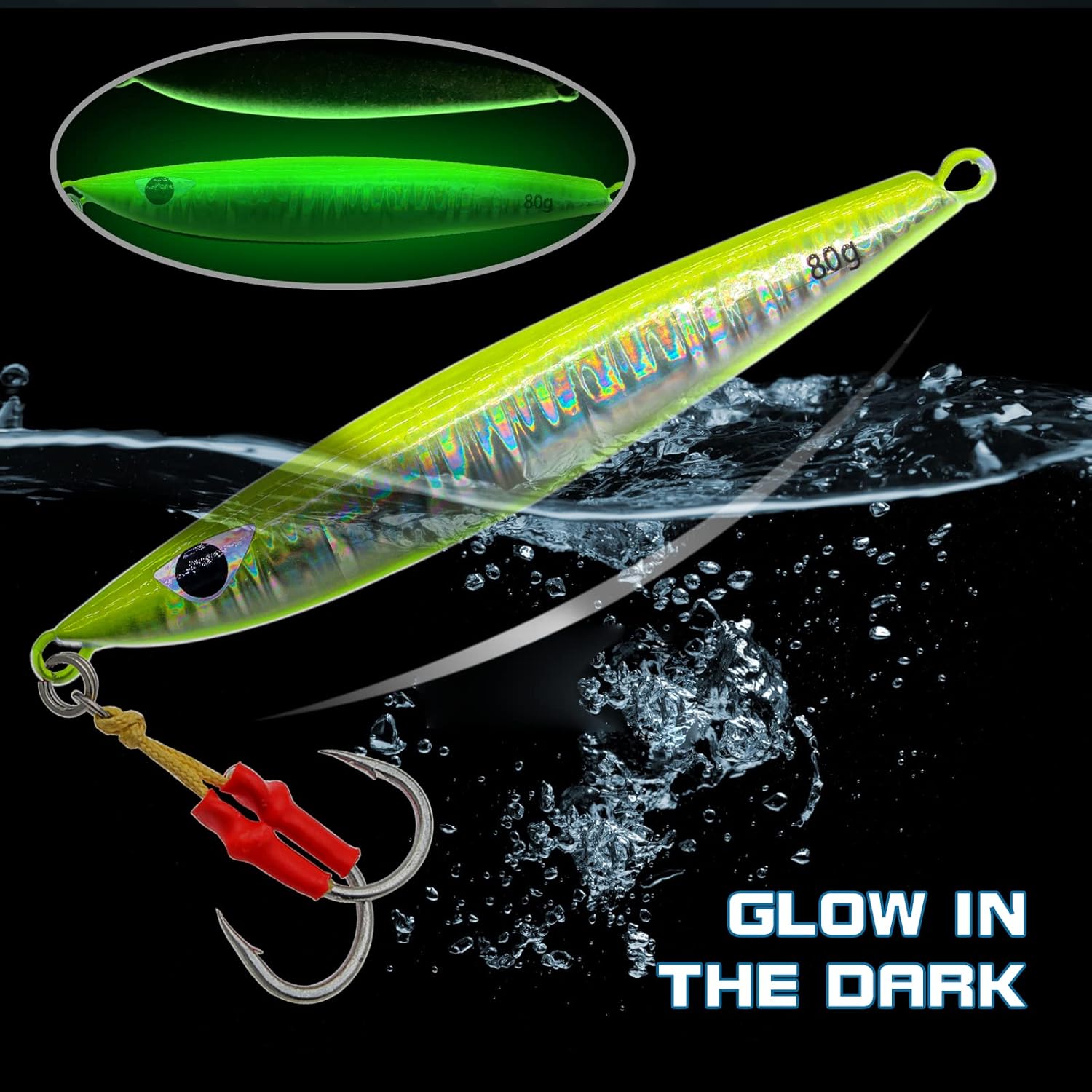 5pcs Fishing Jigs Saltwater Fishing Lures Vertical Slow Pitch Metal Jigging Spoon with Assist Hooks Jig Hooks Sea Fishing Jigging Lure Glow Lead Jigs for Tuna,Bass,Dogtooth,Grouper