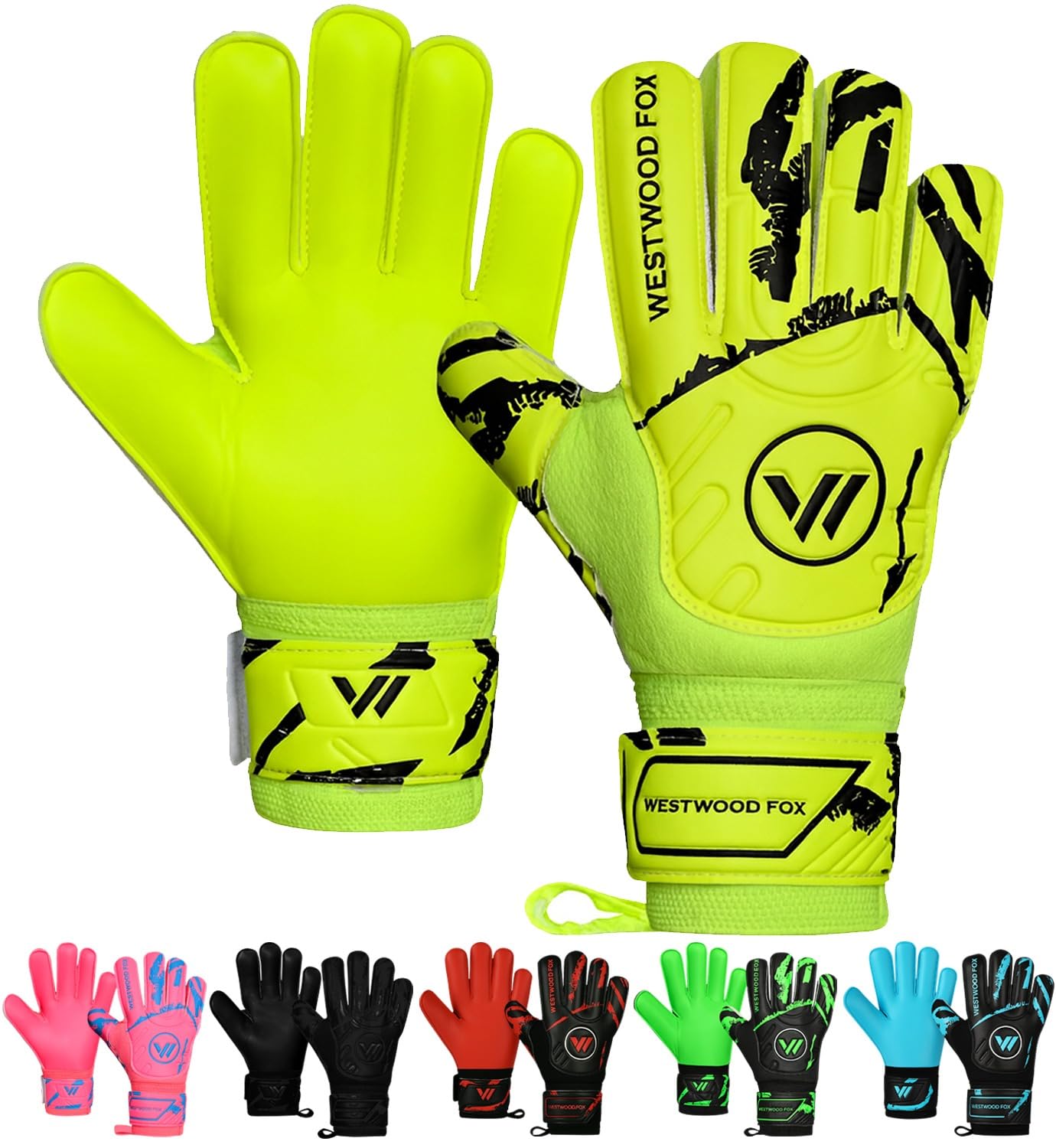 WESTWOOD FOX Goalkeeper Gloves,Finger Protection Soccer Goalie Gloves for Kids,Youth,Adults,Heavy Grip Palm with Dumbo latex 4+3 mm,Wrist Support (YELLOW-WHITE, Size 9 suitable for Adult-M) โ image 1