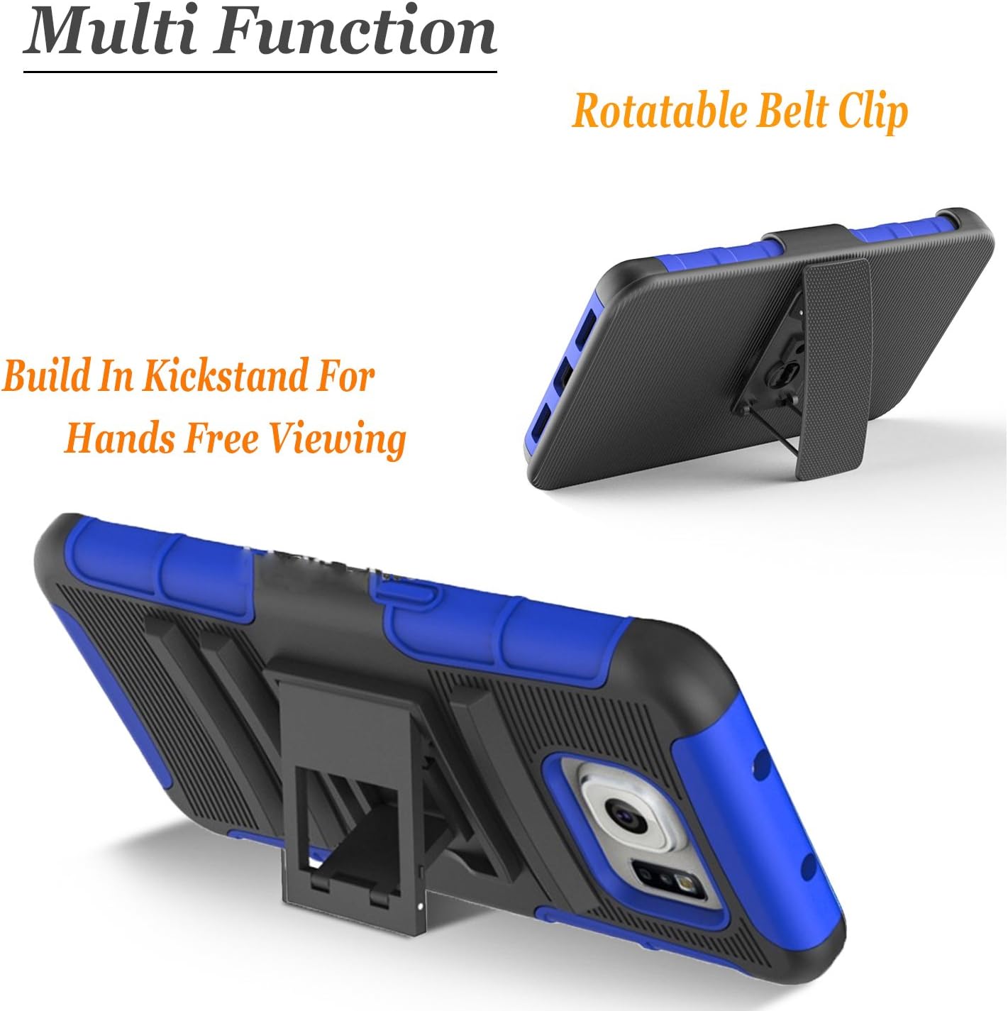 Galaxy S7 Case, [NOT FIT S7 Edge] Combo Rugged Phone Cover with Built-in Kickstand and Holster Locking Belt Clip and Circlemall for Samsung Galaxy S7 (Blue)