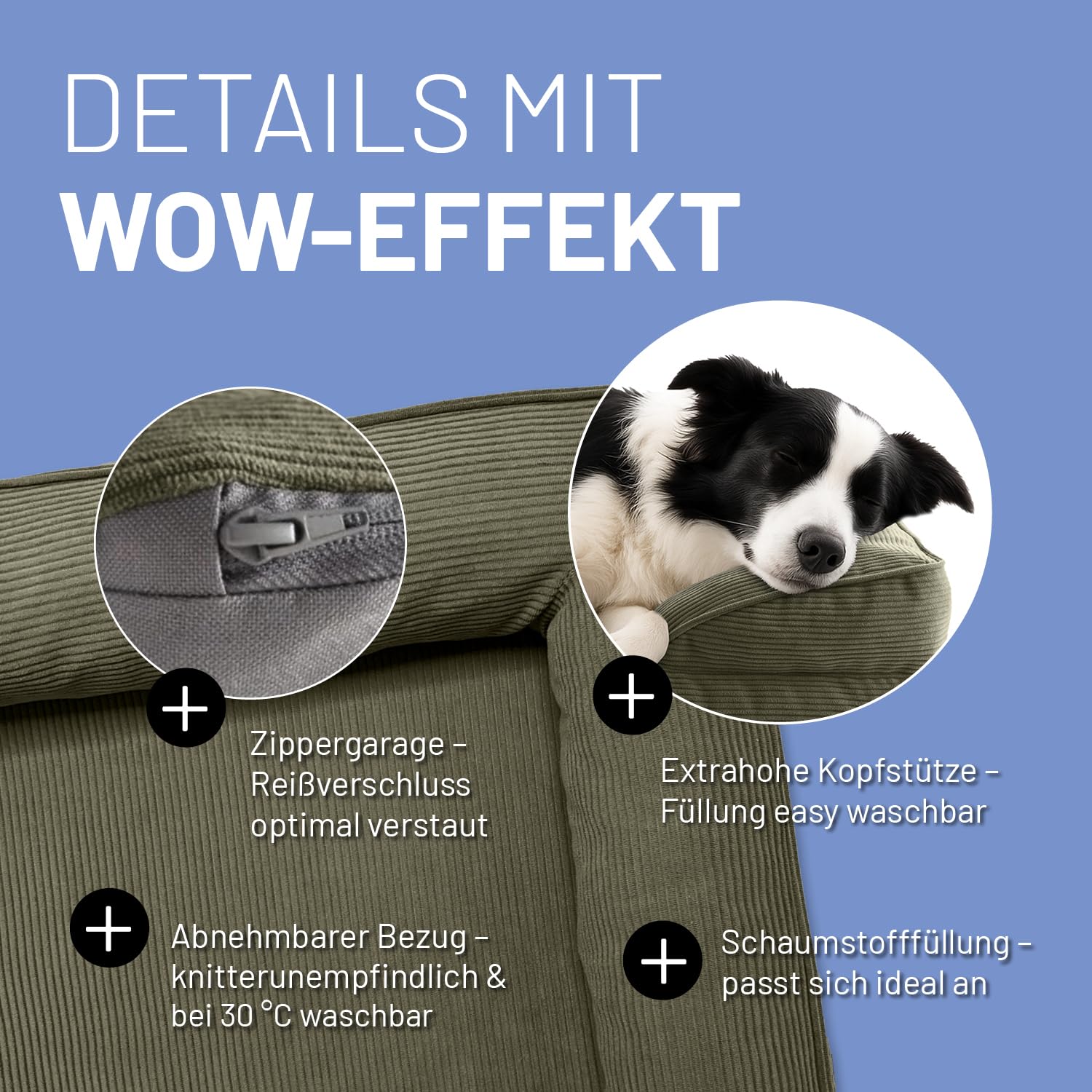 Lumaland orthopädisches Hundebett aus Cord | ergonomisches Hundesofa 90x65 cm - für mittelgroße Hunde | Boden rutschfest | Füllung und Bezug waschbar | Hundekörbchen mit Memory Schaumstoff