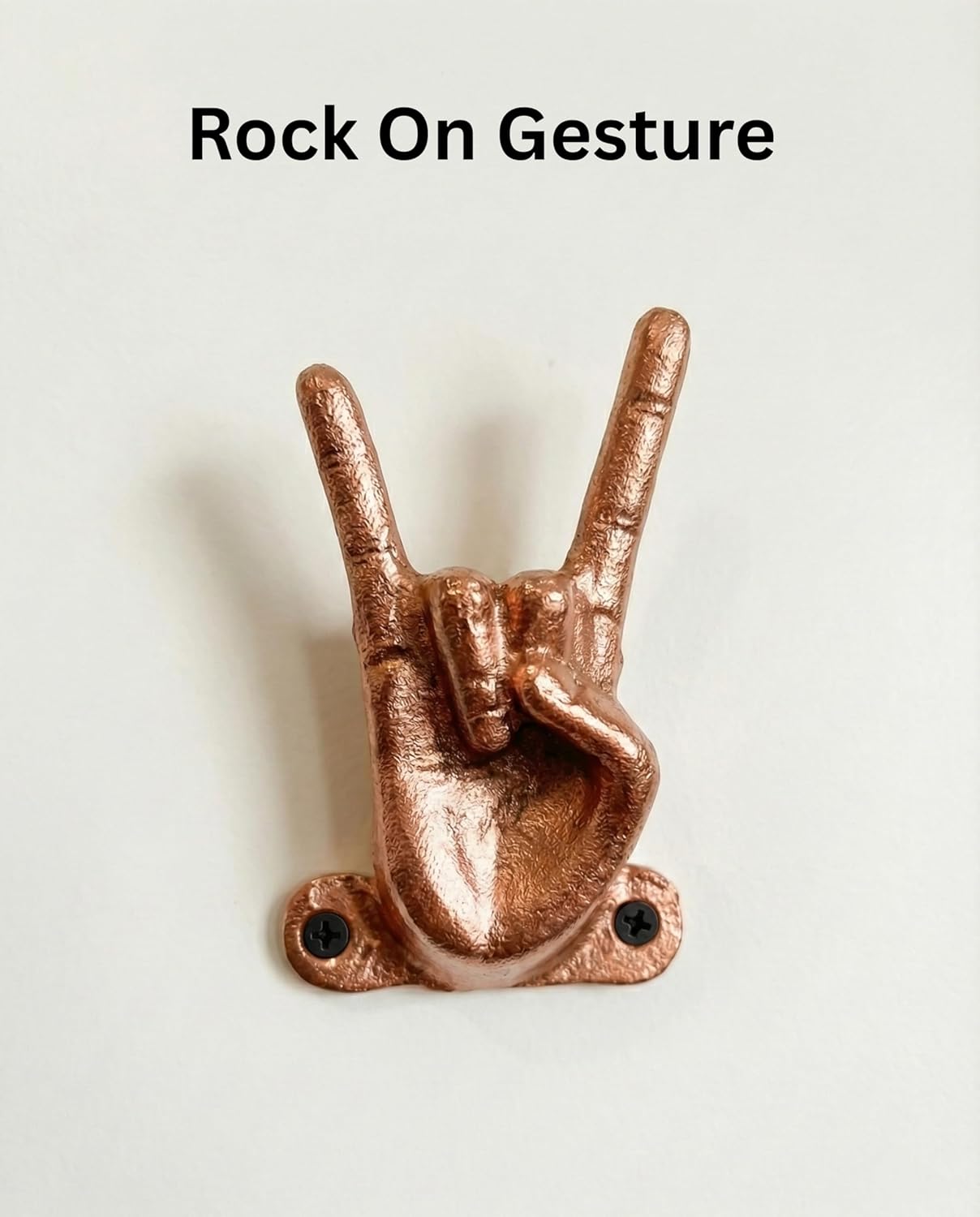 Set of 5 Hand Gesture Decorative Wall Hooks, 4 Inches High-Peace Sign-Rock On-Fun Finger-Thumbs up & Pointing Finger Gestures. Unique Stylish Key or Towel Hangers (Copper)