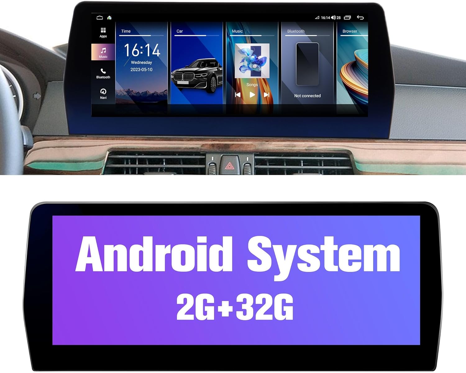 Stereo for E90 CCC: 2+32G Car Head Unit with Bluetooth Carplay for BMW E91 E92 E93 2005-2008, 12.3" Aftermarket Touch Headunit Screen Android System Replacement with Backup Camera GPS Play for Apple