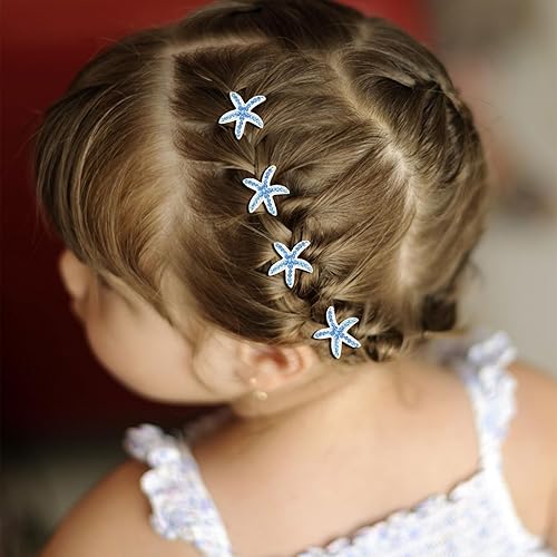 Miniatura 5 de YISSION Lindos horquillas para el cabello, clips y pasadores con diamantes de imitación, 20 piezas de estrellas de mar azules, pequeños accesorios