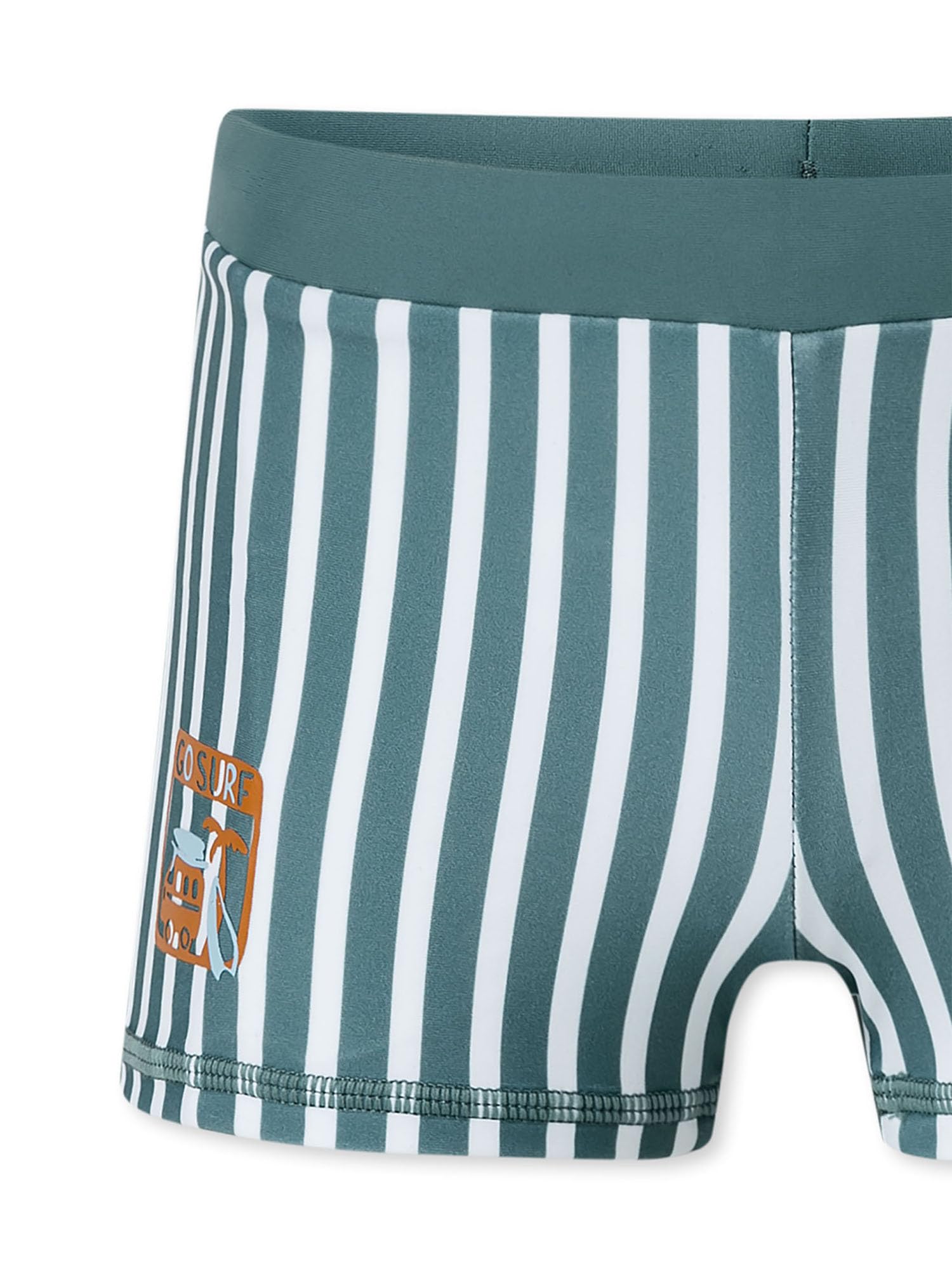 Schiesser Jungen Badehose Aqua Kids 2-Pack | Zwei Badehosen für Jungen: mineralgrün gestreift mit Surf-Motiv und indigo-blau mit Karo-Smiley-Print