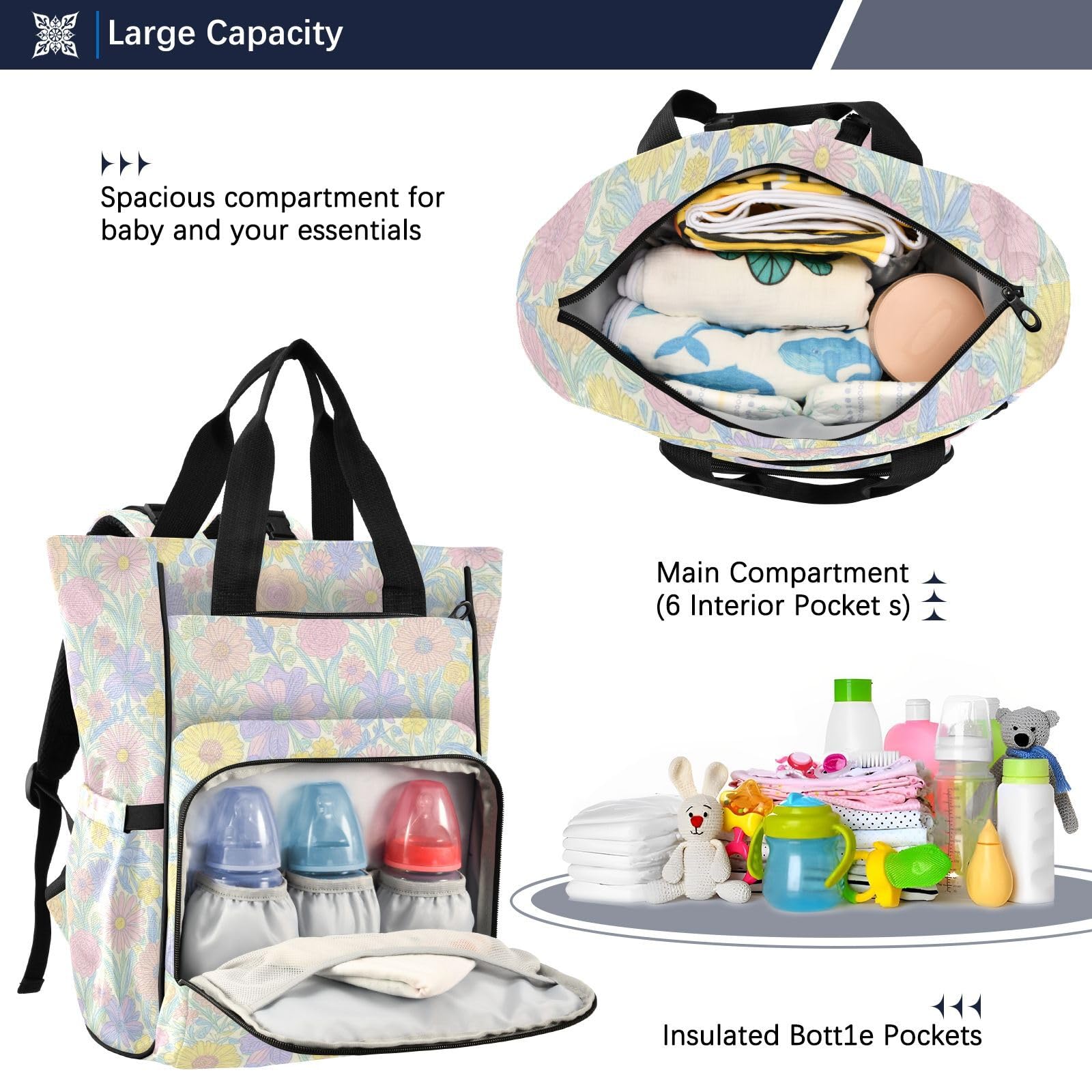 Grande borsa per pannolini, unisex, da viaggio, graziosa, elegante, motivo