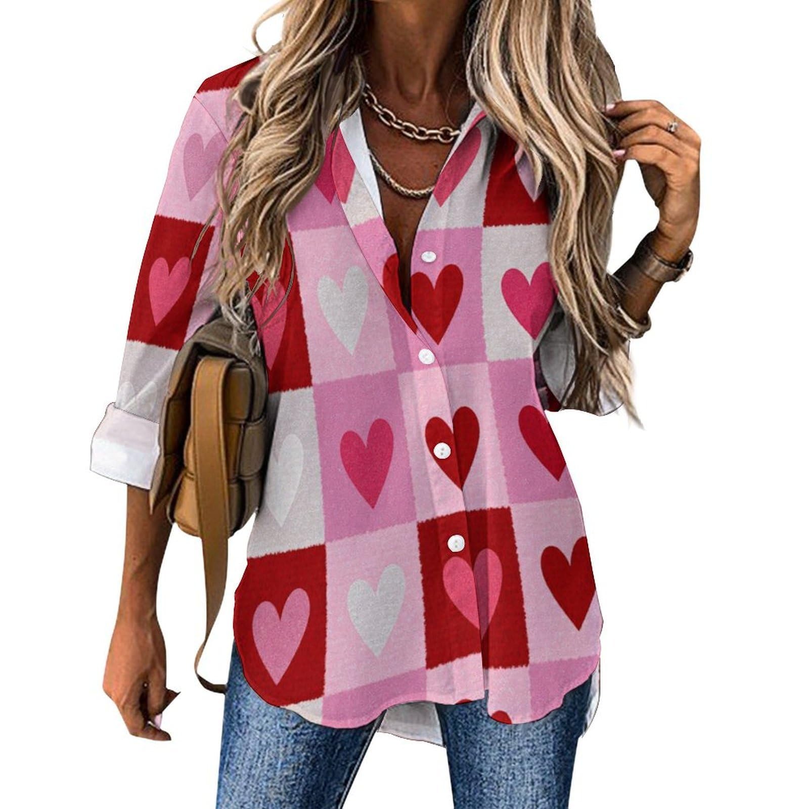 Quadrati Cuori Camicia da Donna con Bottoni in Stampati 3D
