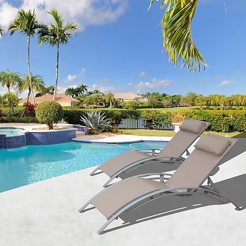 Miniatura 1 de Domi - Juego de 2 sillas de piscina ajustables de aluminio para exteriores, para todo tipo de clima, para terraza, césped, piscina, patio, textileno
