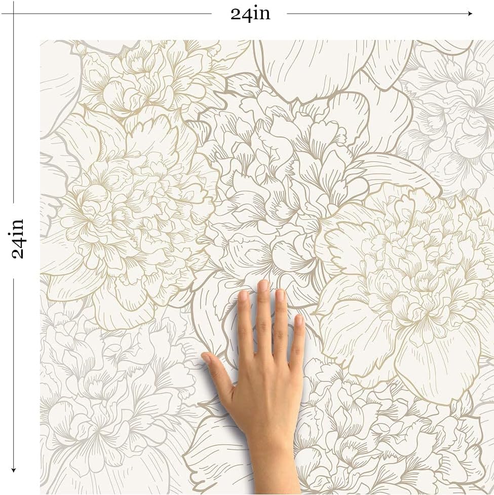 Walls By Me Peel and Stick White and Beige Floral Removable Wallpaper 1111-2ft x 10.5ft (61x320cm)
