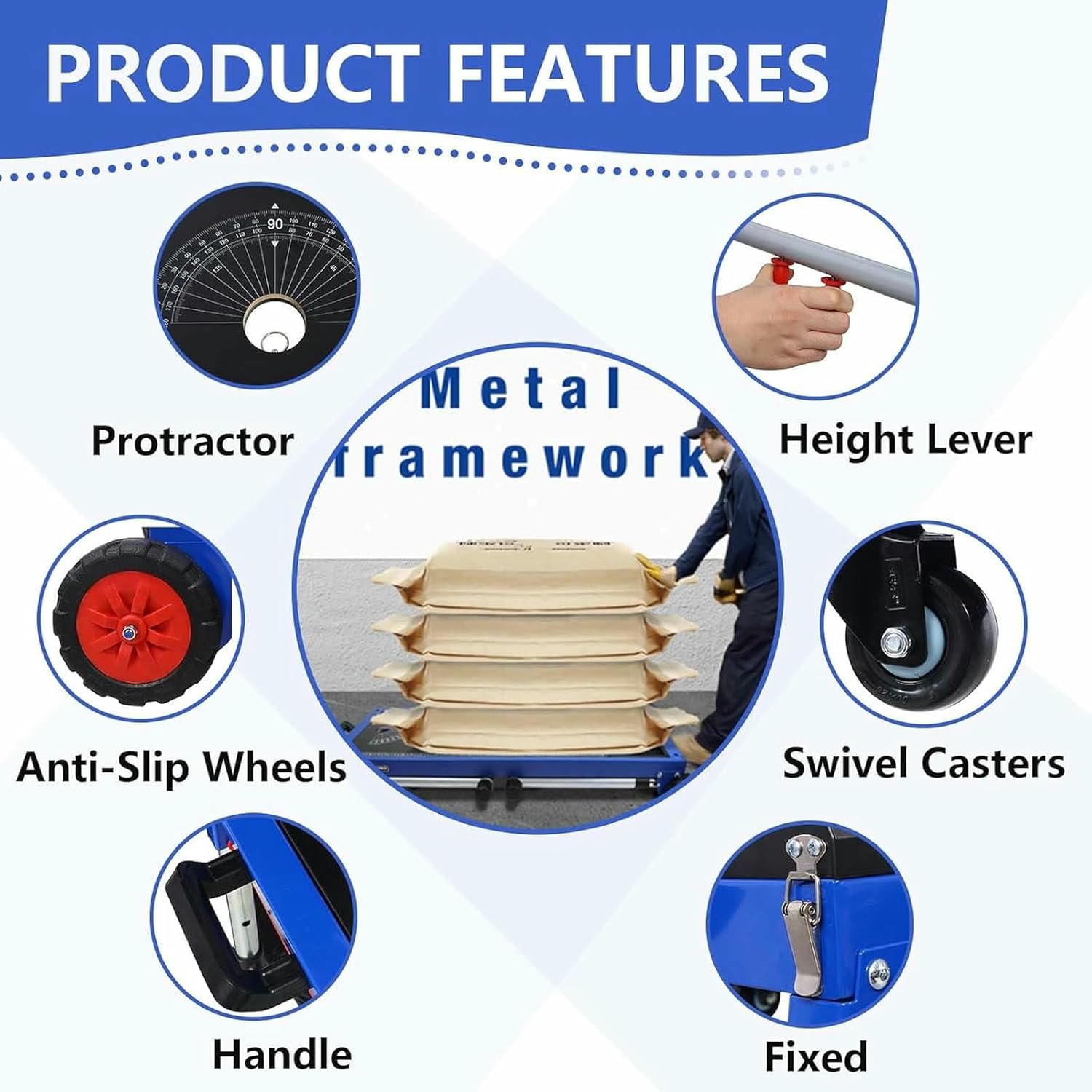 5-in-1 Portable Workbench, Mobile Folding Work Table with Adjustable Height Legs & Wheels, Miter Saw Table for Garage Repair Woodworking